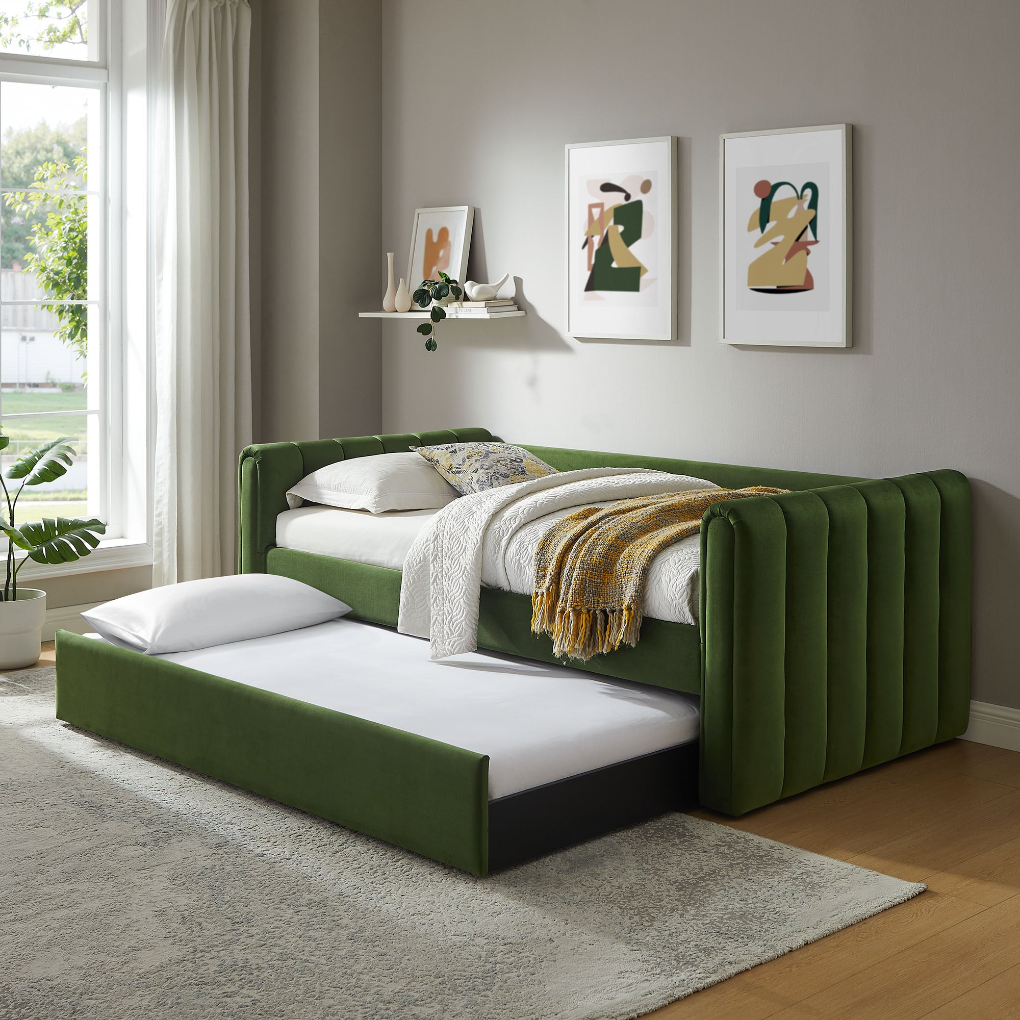 Veyla Channel Tufted Performance Velvet Twin Daybed With Trundle