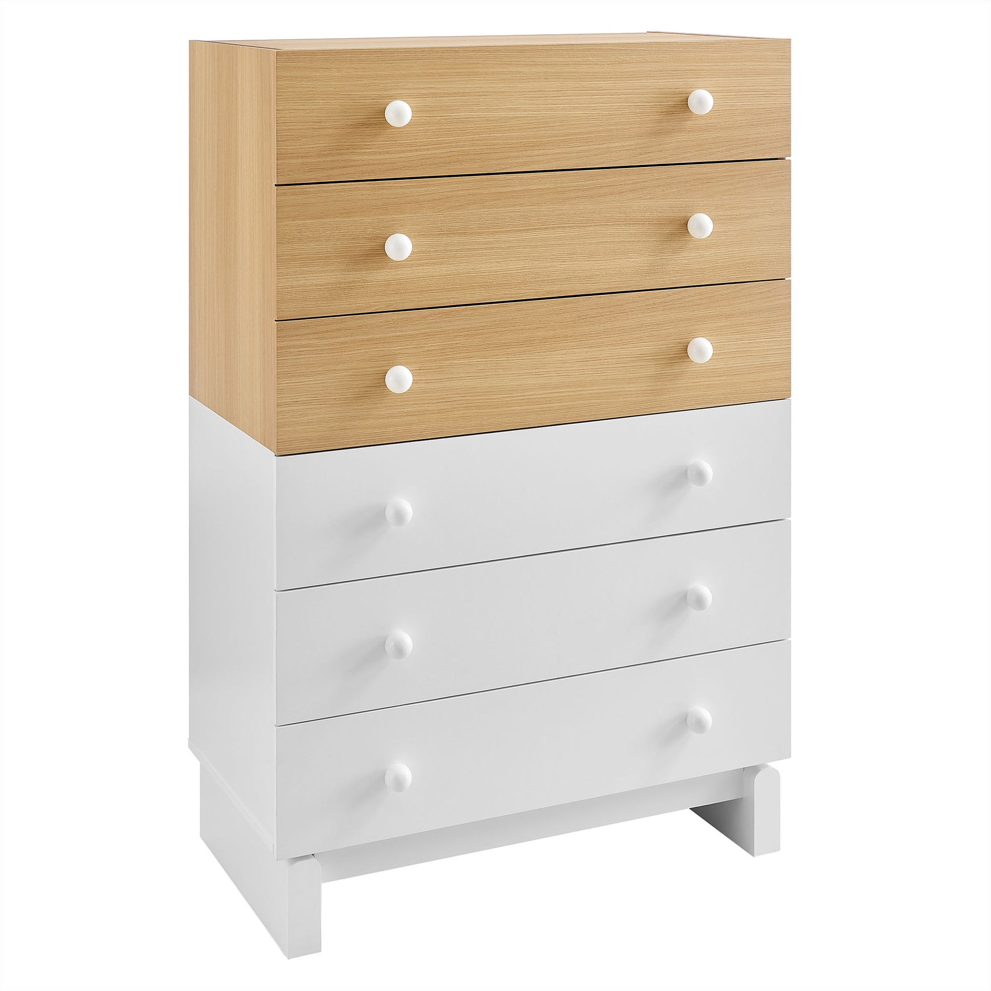 Nolia 6-Drawer Color Block Dresser Chest - Oak White