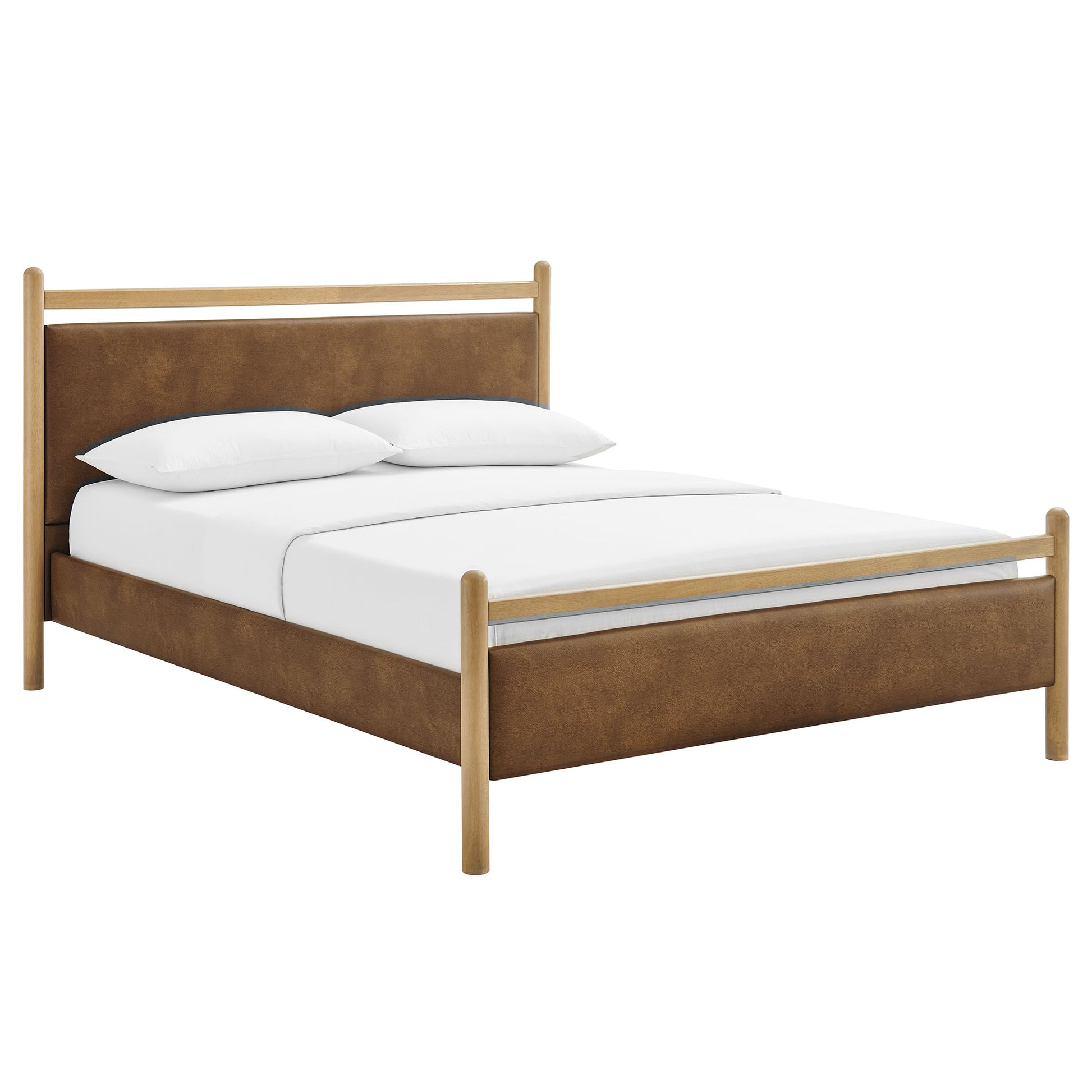 Ginny Vegan Leather Platform Bed Frame - Light Oak Canyon