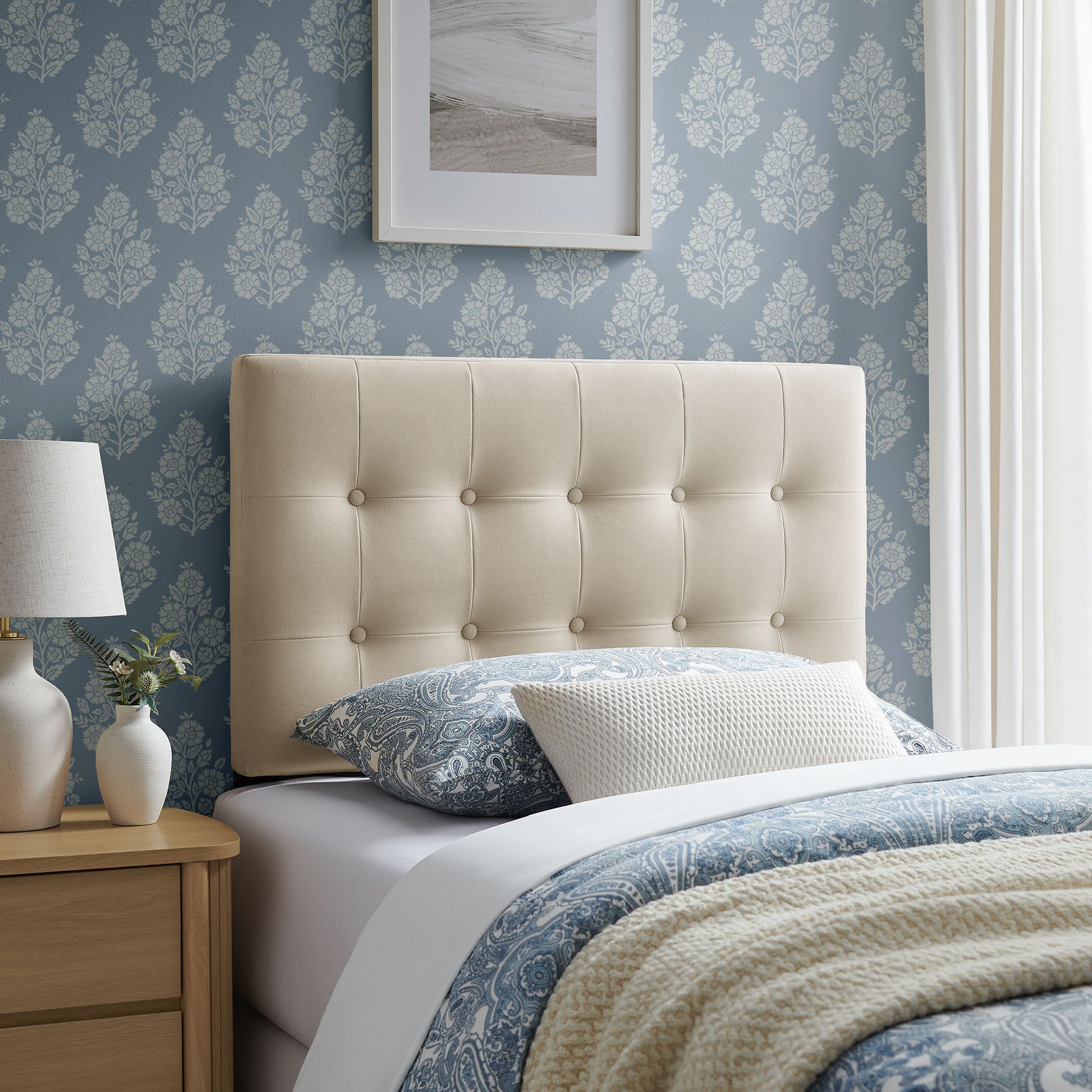 Emily Stain-Resistant Performance Velvet Twin Size Headboard - Taupe