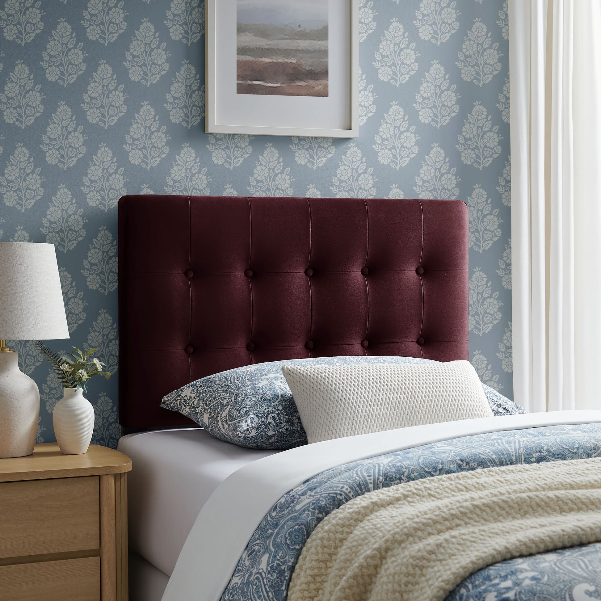 Emily Stain-Resistant Performance Velvet Twin Size Headboard