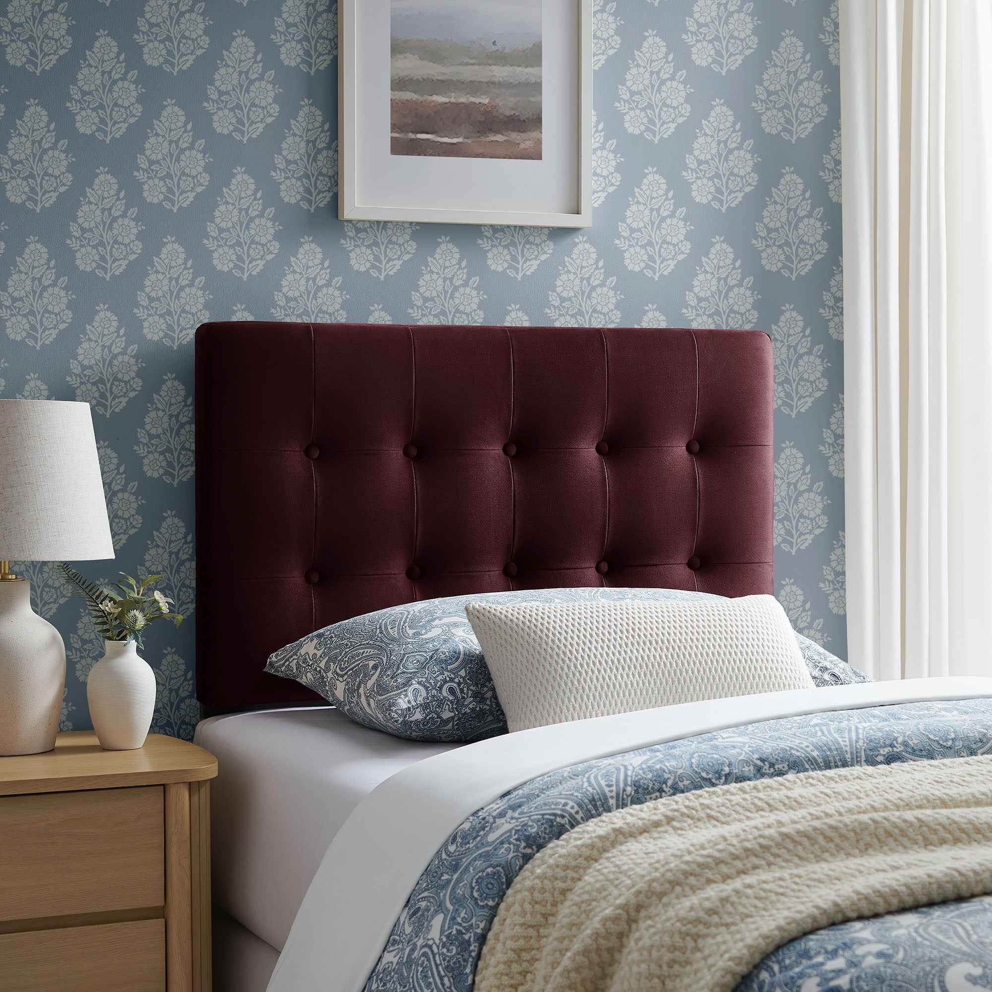 Emily Stain-Resistant Performance Velvet Twin Size Headboard