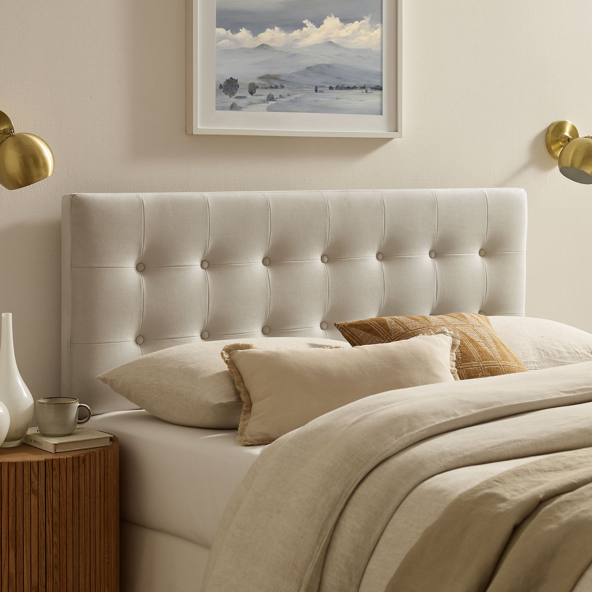 Emily Stain-Resistant Performance Velvet Queen Size Headboard - Taupe