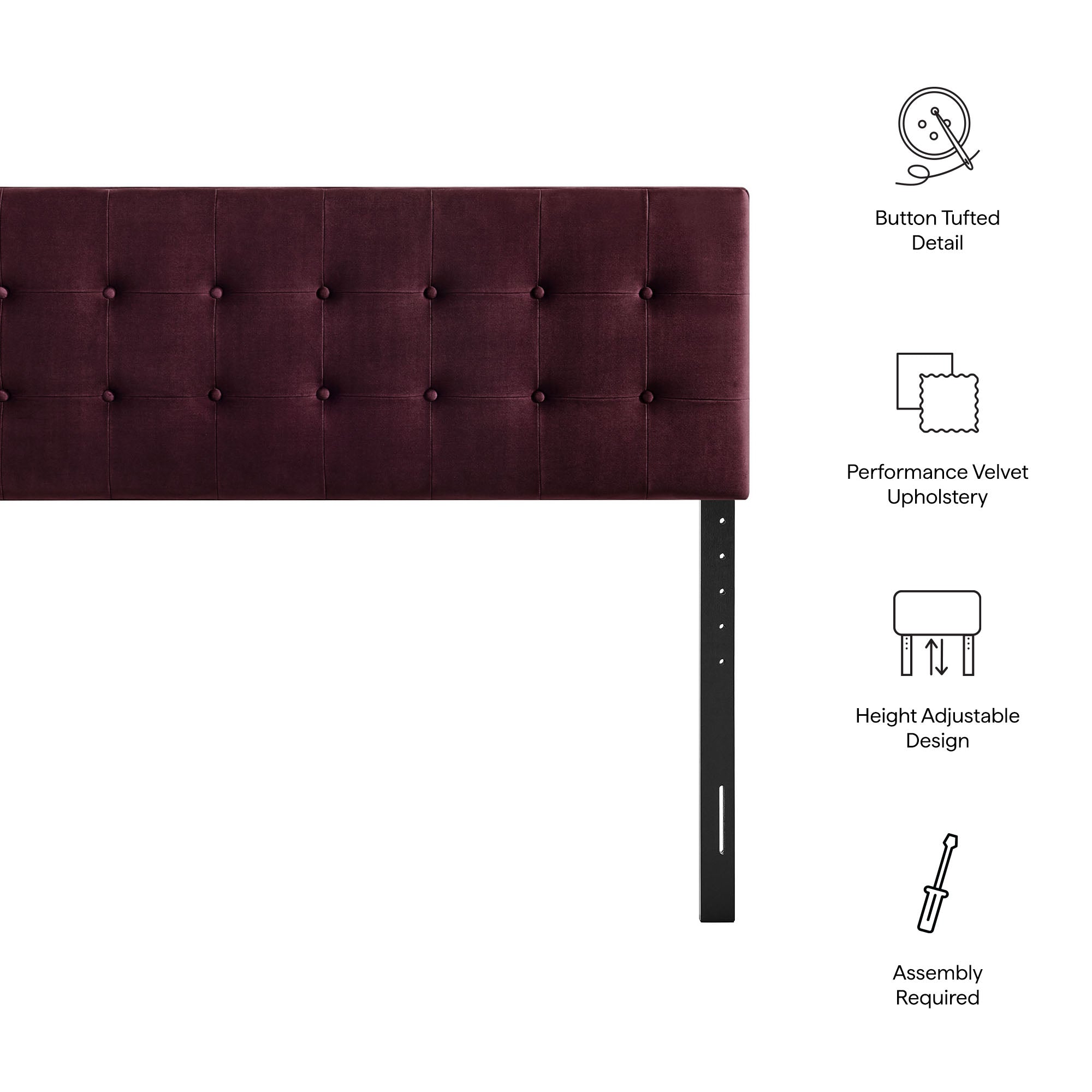 Emily Stain-Resistant Performance Velvet King Size Headboard
