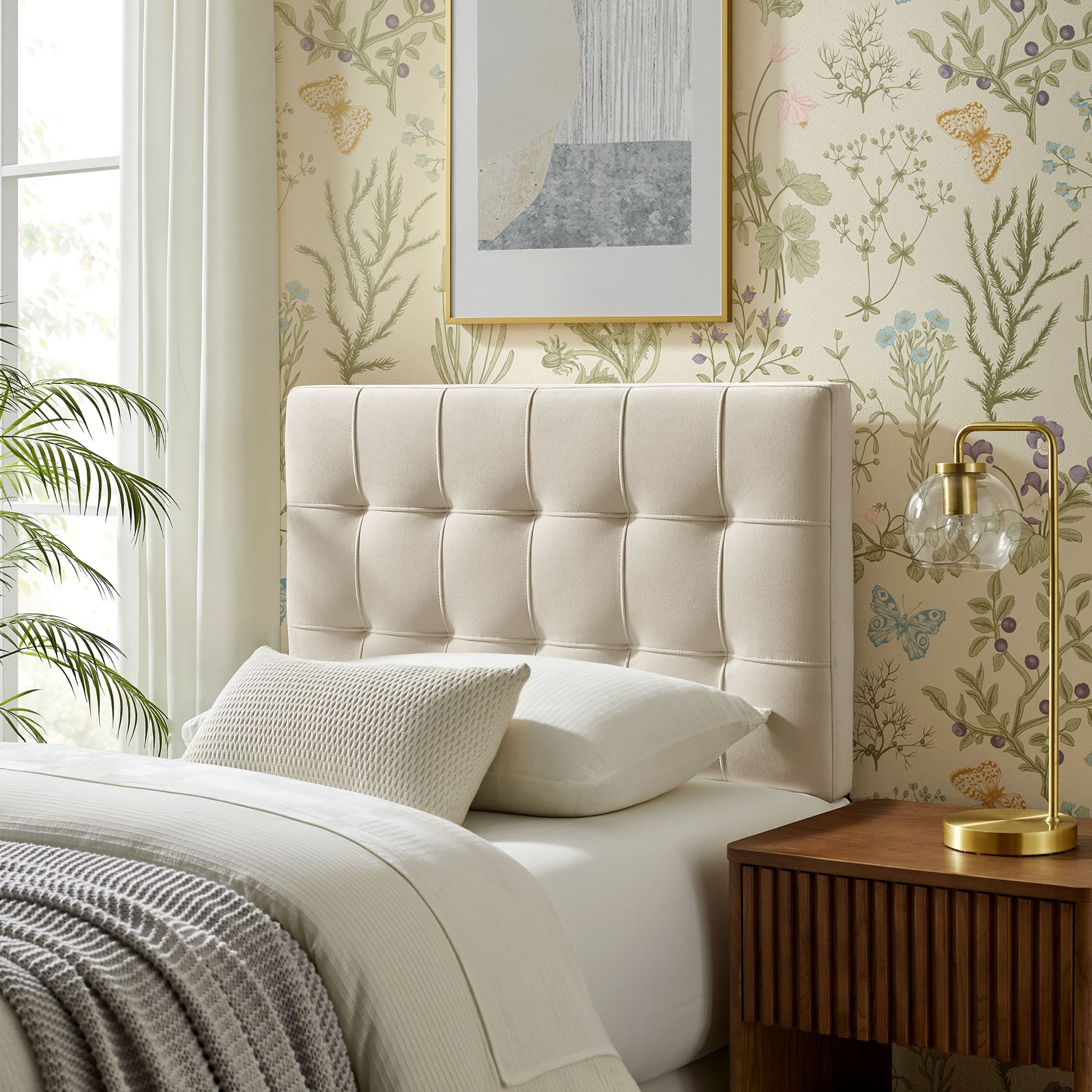 Lily Stain-Resistant Performance Velvet Twin Size Headboard - Taupe