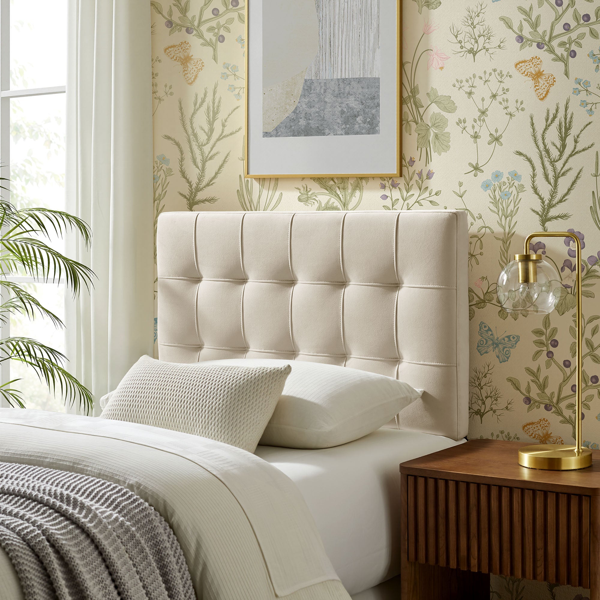 Lily Stain-Resistant Performance Velvet Twin Size Headboard - Taupe