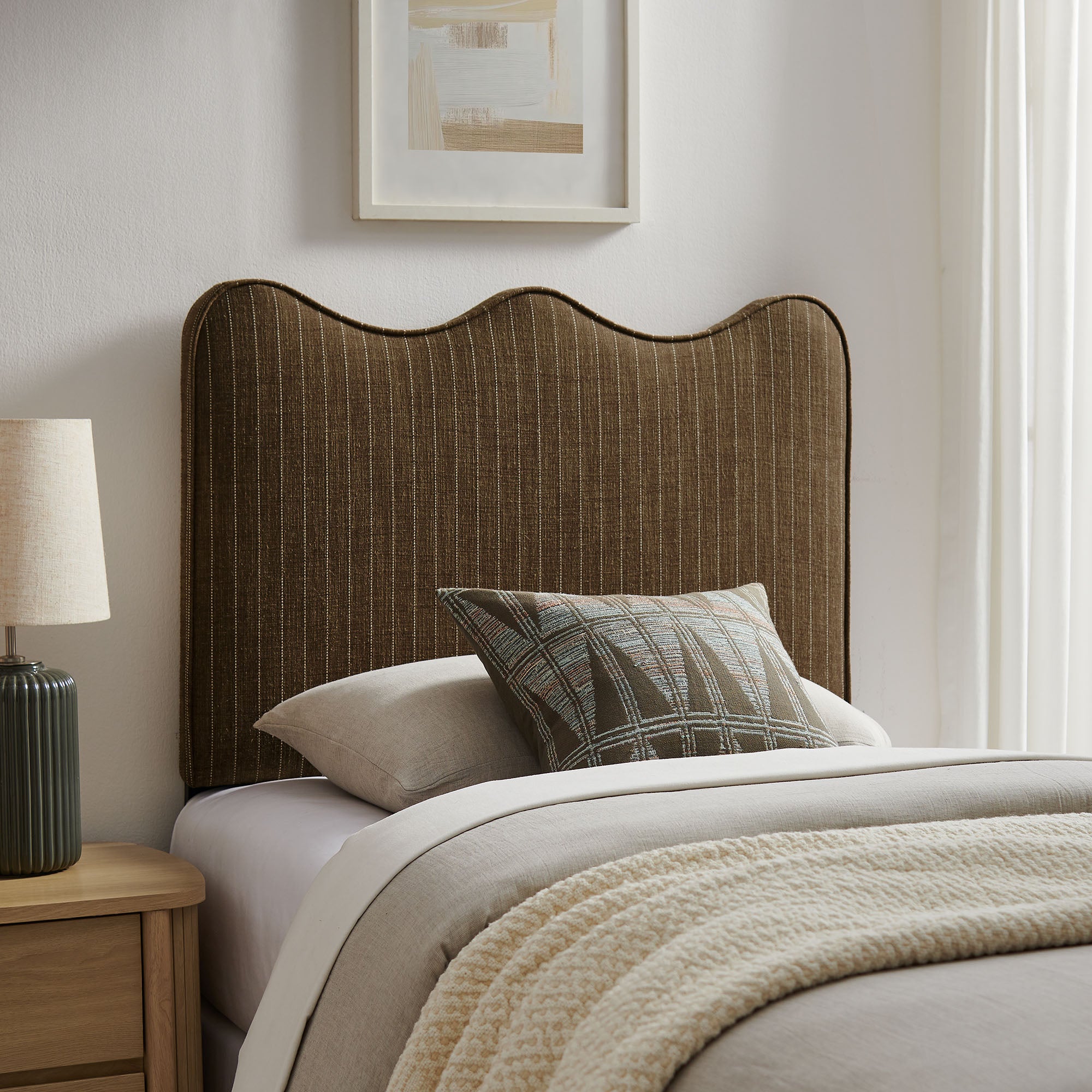 Athena Striped Fabric Upholstered Twin Size Headboard