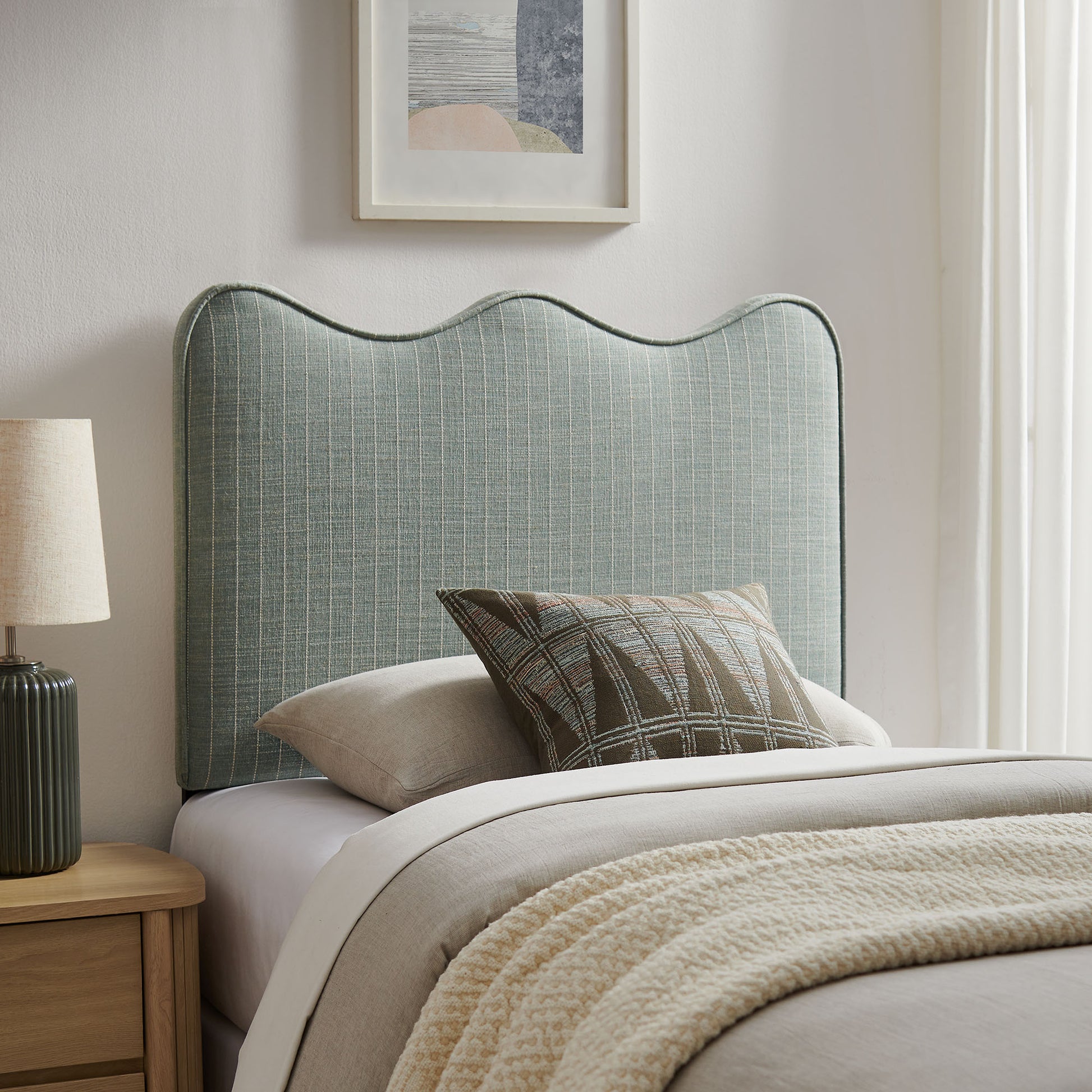 Athena Striped Fabric Upholstered Twin Size Headboard