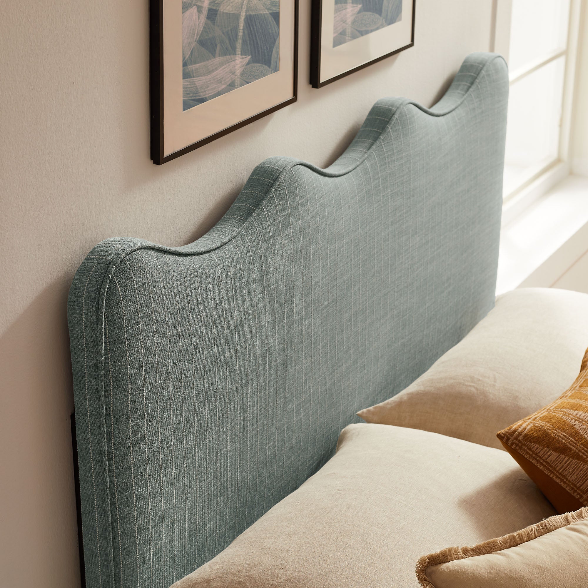 Athena Striped Fabric Upholstered Full Size Headboard