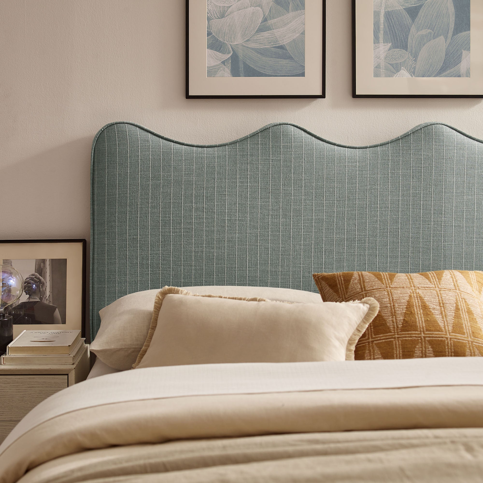 Athena Striped Fabric Upholstered Full Size Headboard
