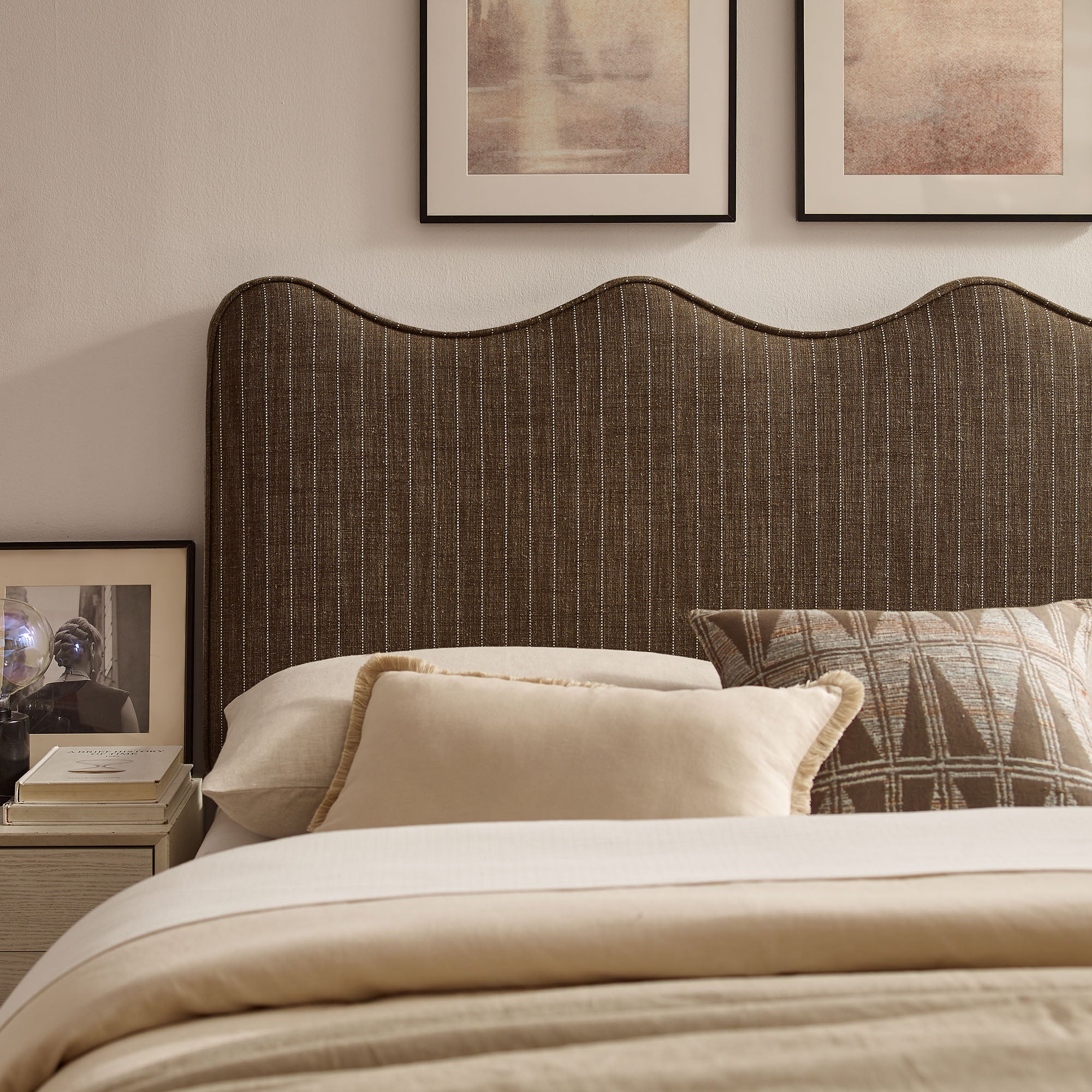 Athena Striped Fabric Upholstered King Size Headboard