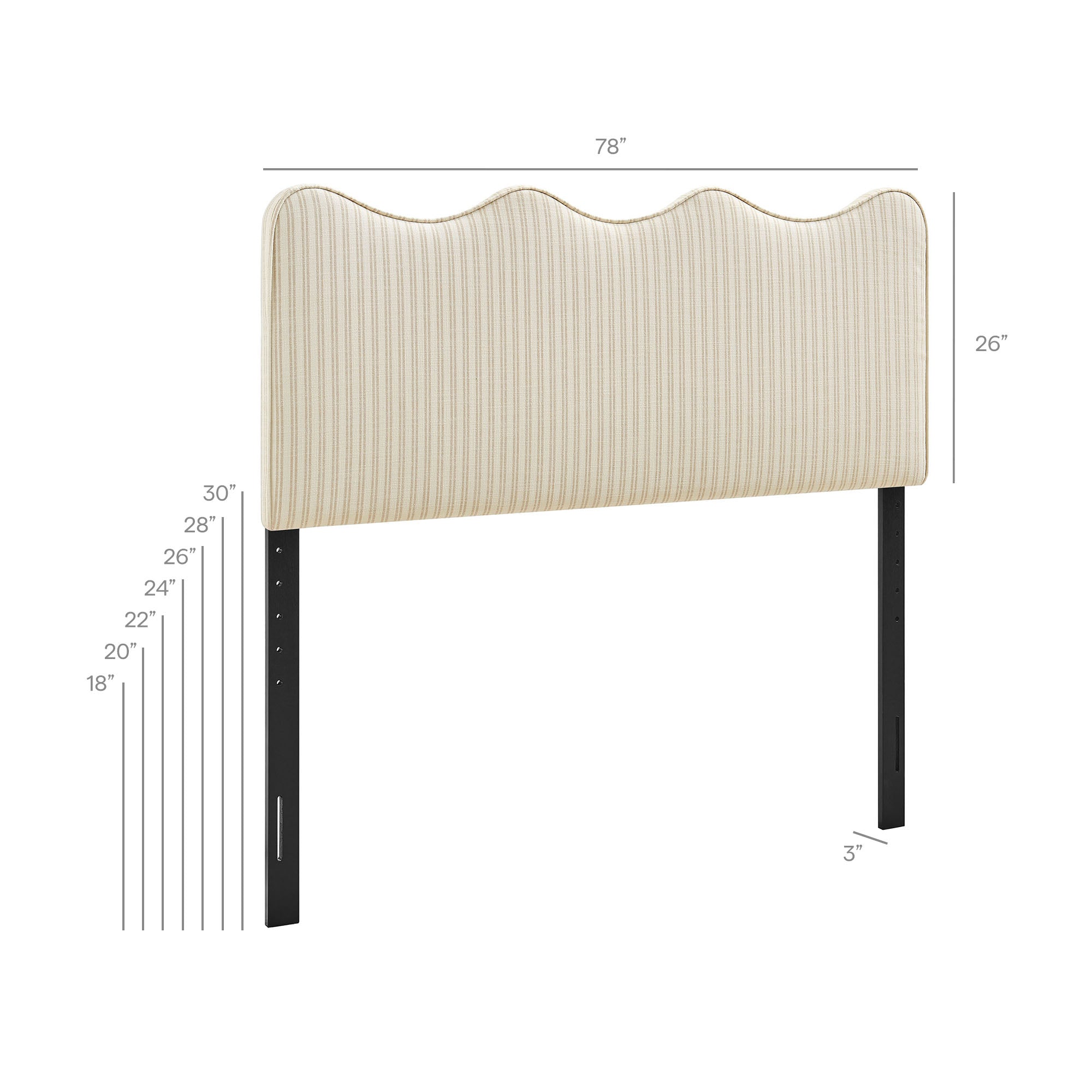 Athena Striped Fabric Upholstered King Size Headboard
