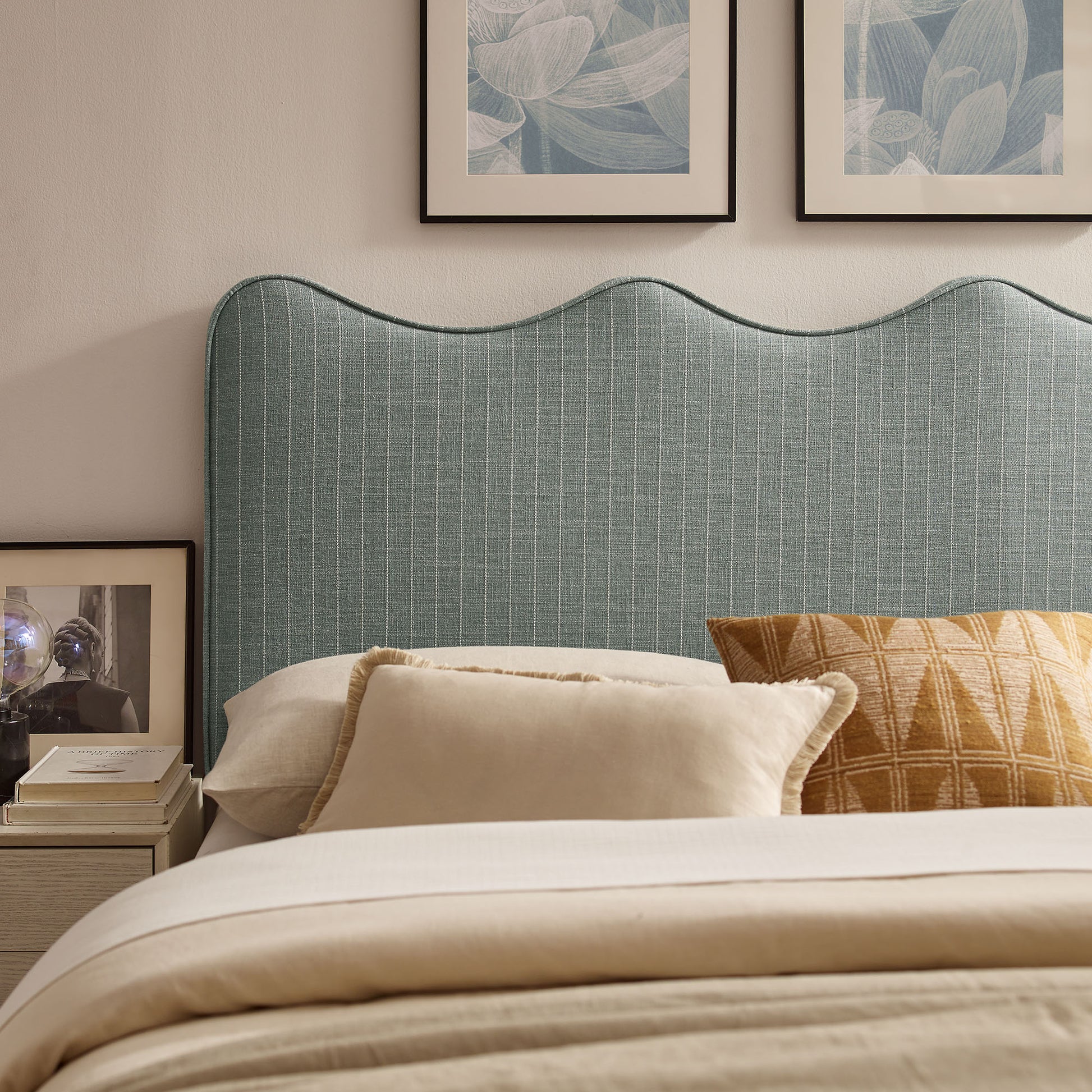 Athena Striped Fabric Upholstered King Size Headboard