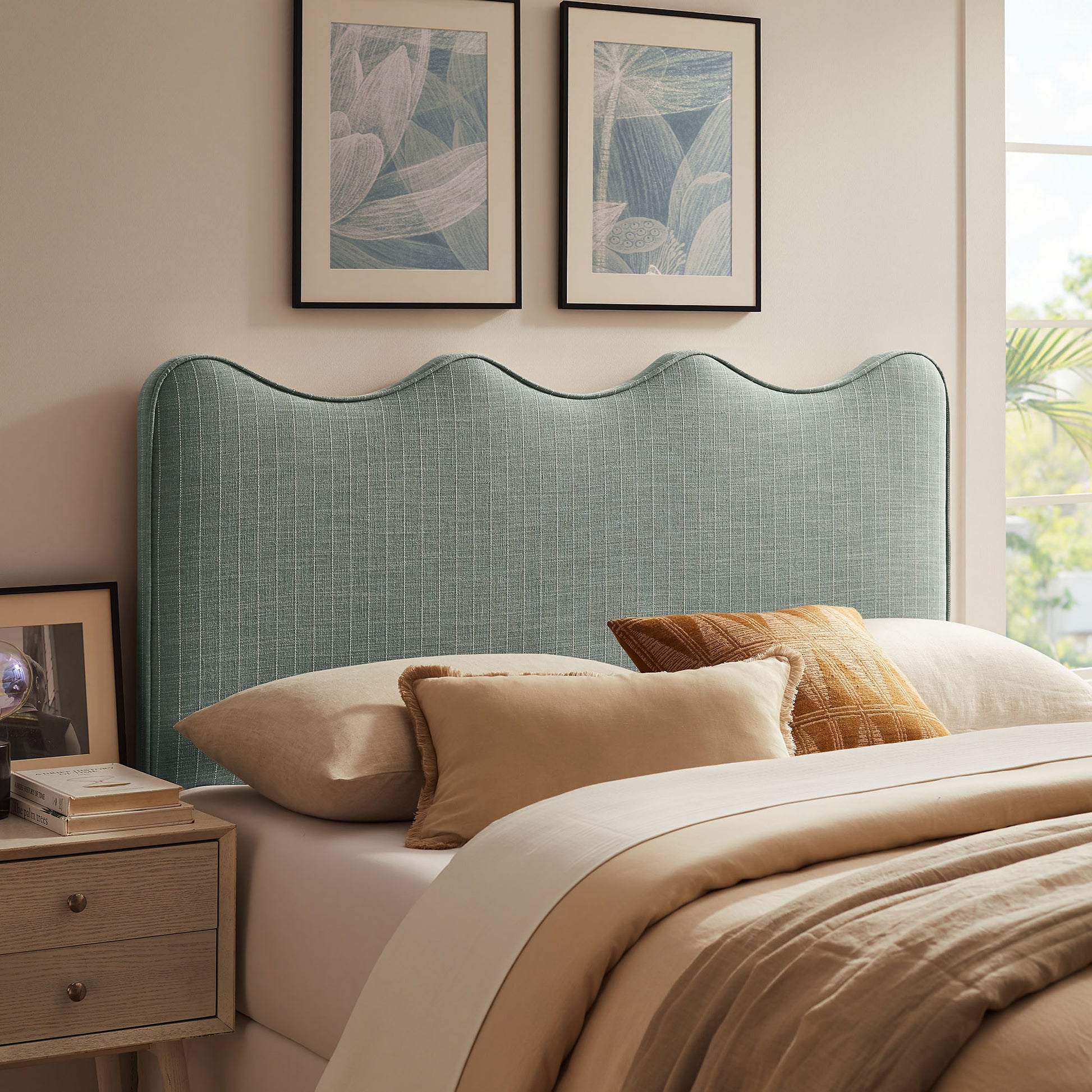Athena Striped Fabric Upholstered King Size Headboard