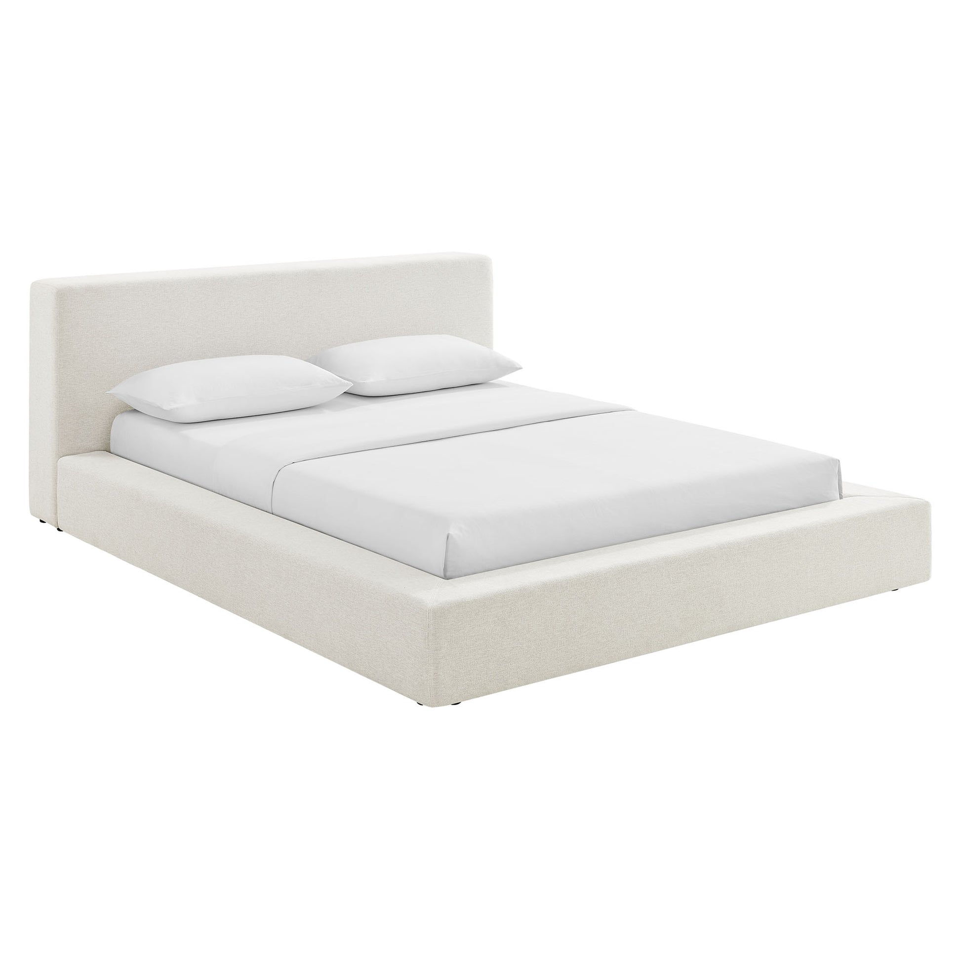 Luma Chenille Upholstered Platform Bed Frame - Ivory Fabric