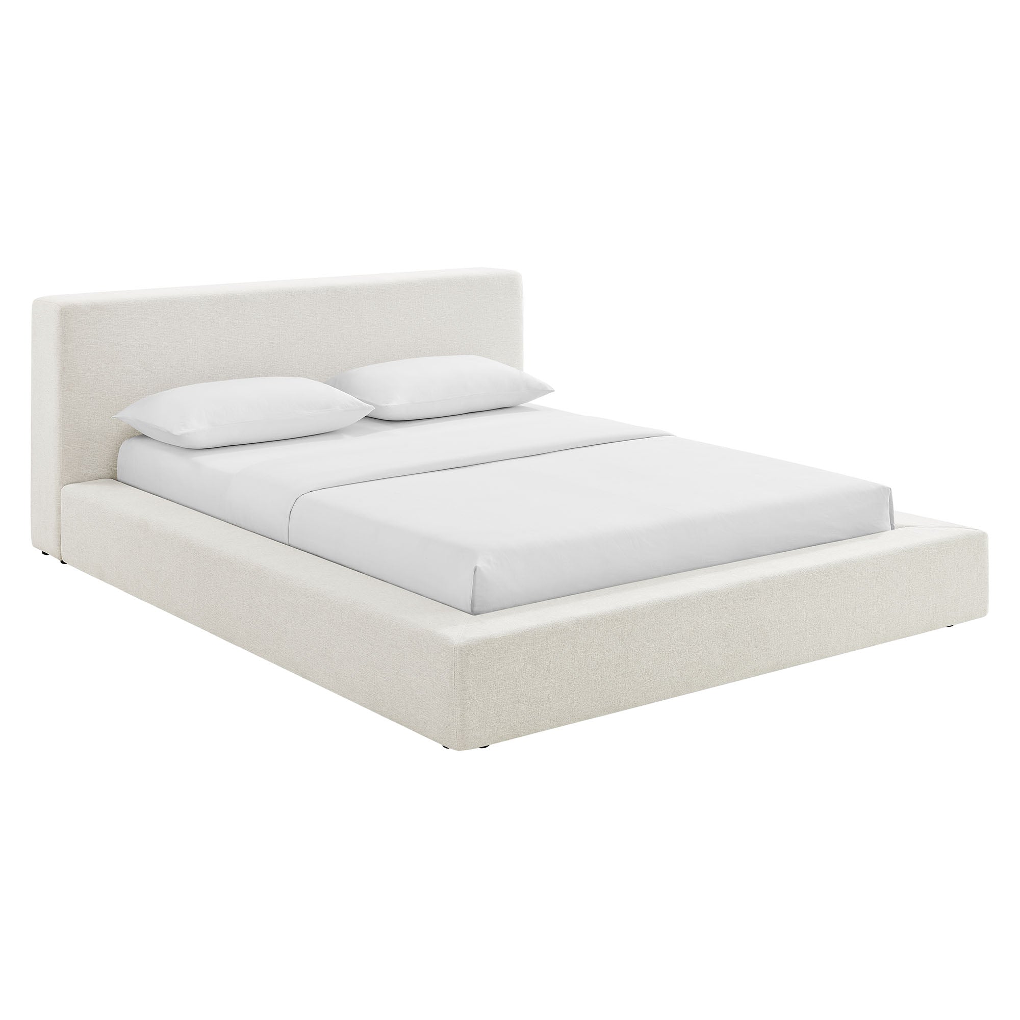 Luma Chenille Upholstered Platform Bed Frame - Ivory Fabric