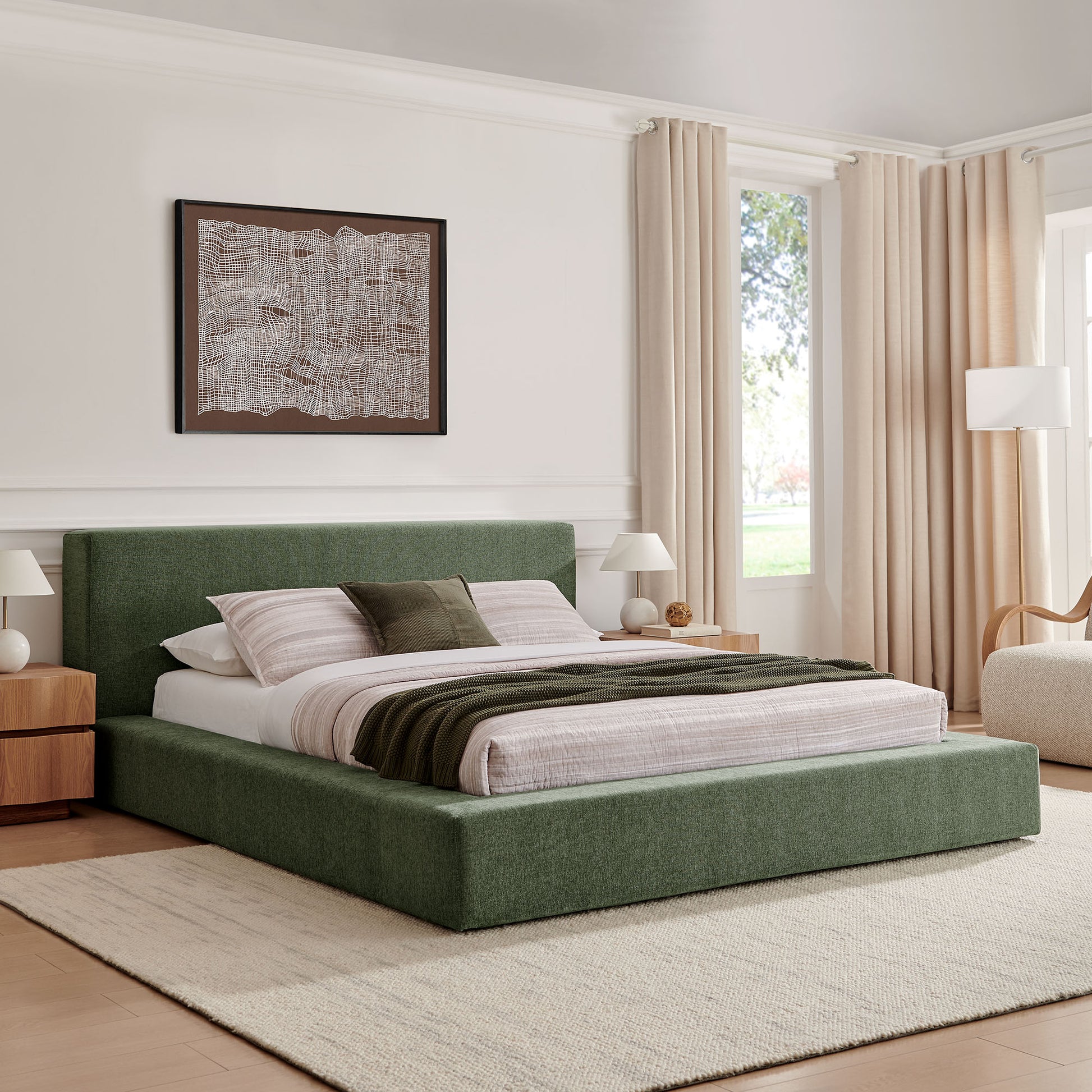 Luma Chenille Upholstered Queen Platform Bed Frame