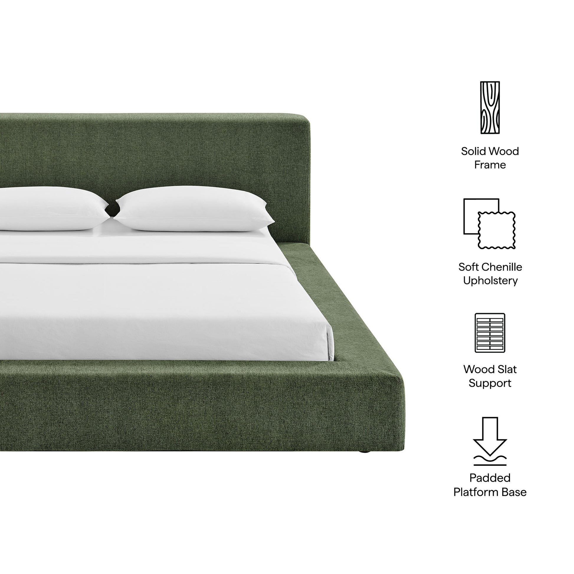 Luma Chenille Upholstered Queen Platform Bed Frame - Java