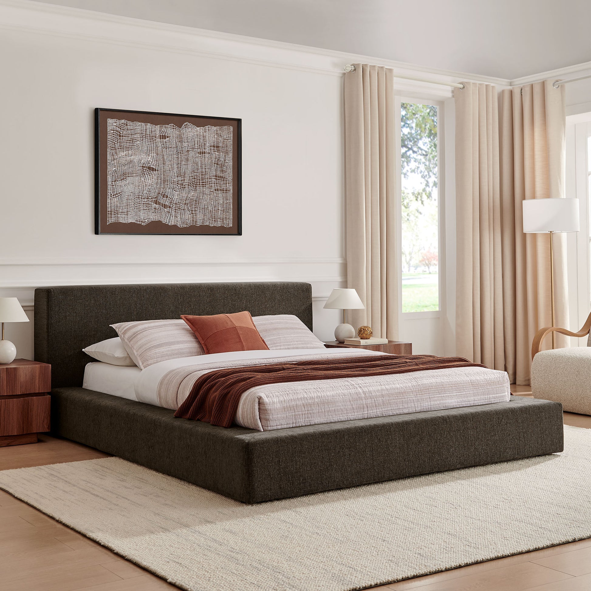 Luma Chenille Upholstered Queen Platform Bed Frame