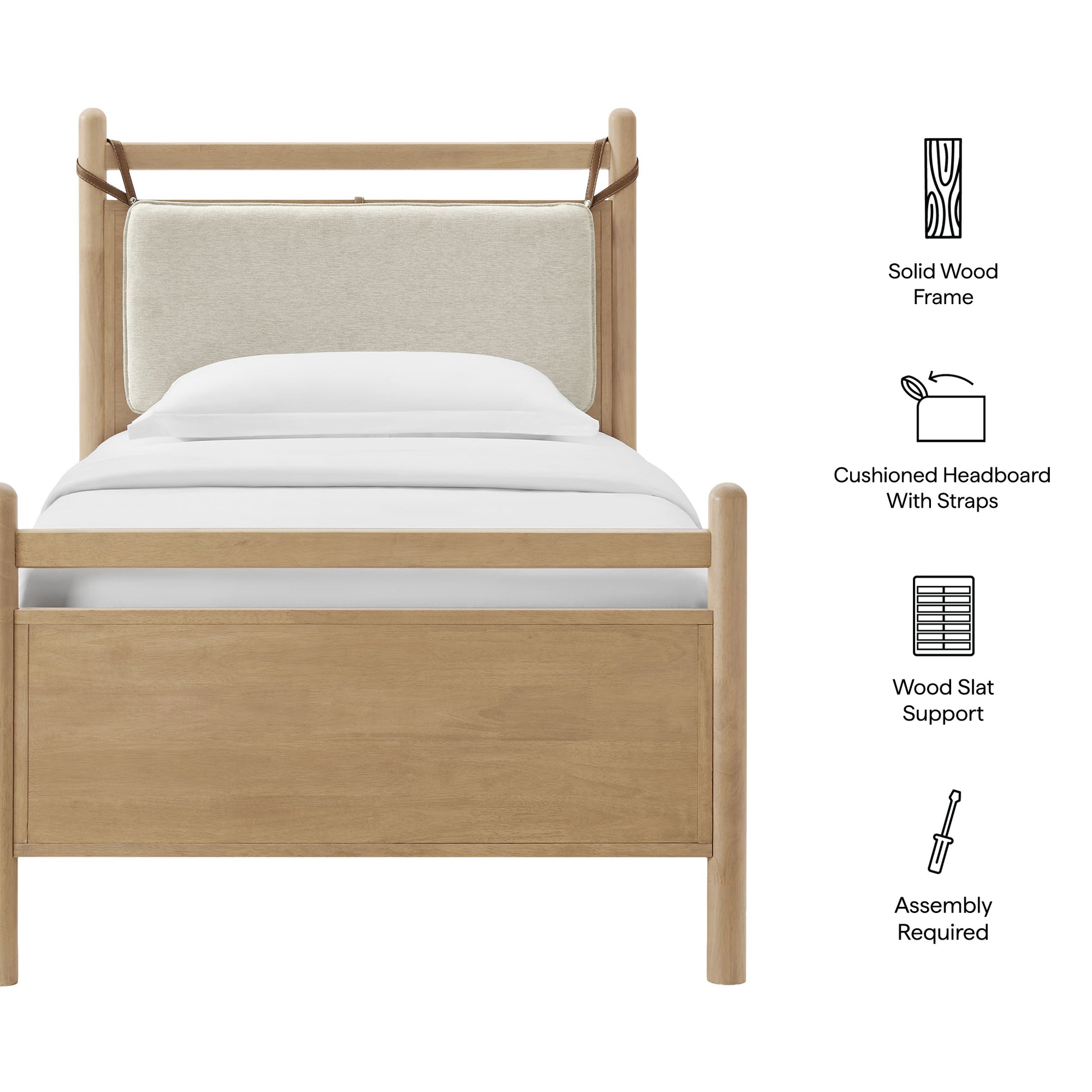 Leni Twin Size Wood Platform Bed Frame - Walnut Heathered Ivory