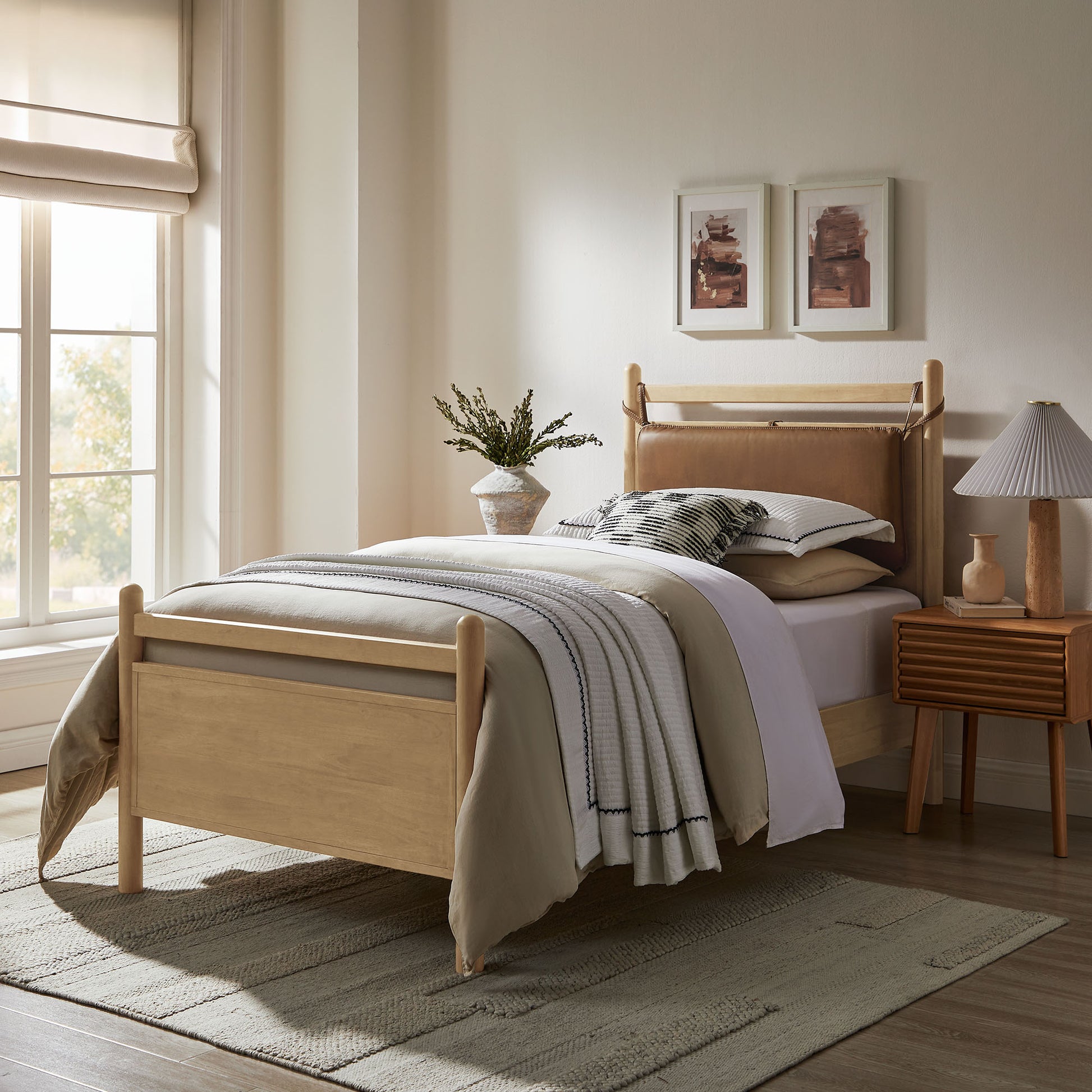 Leni Twin Size Vegan Leather and Wood Platform Bed Frame