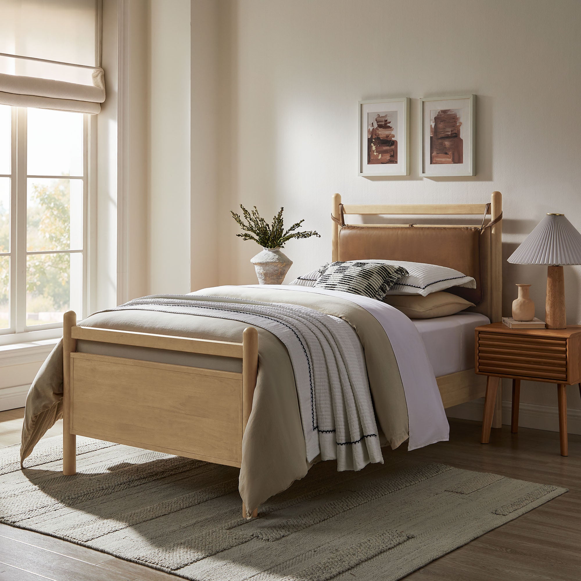 Leni Twin Size Vegan Leather and Wood Platform Bed Frame