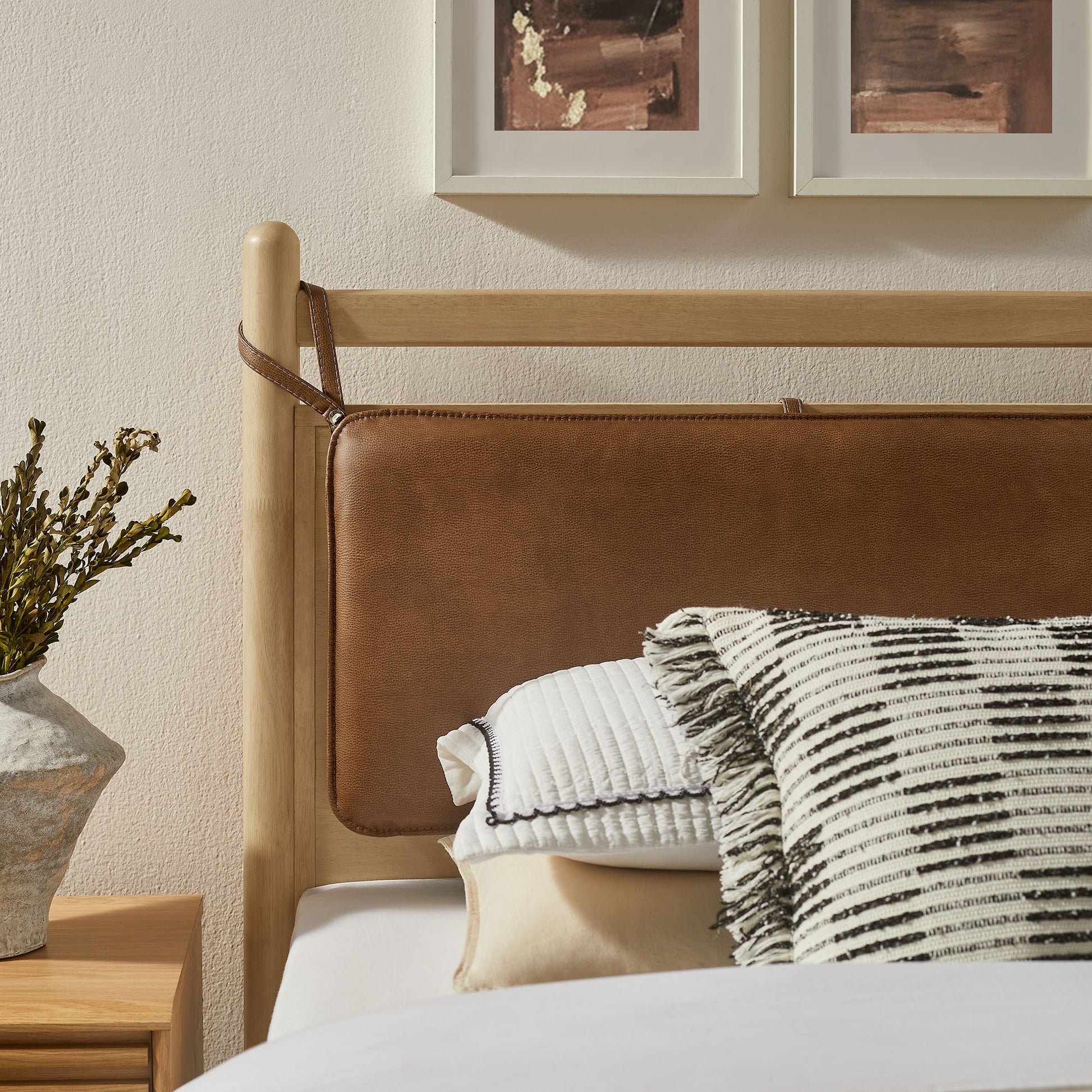 Leni Twin Size Vegan Leather and Wood Platform Bed Frame