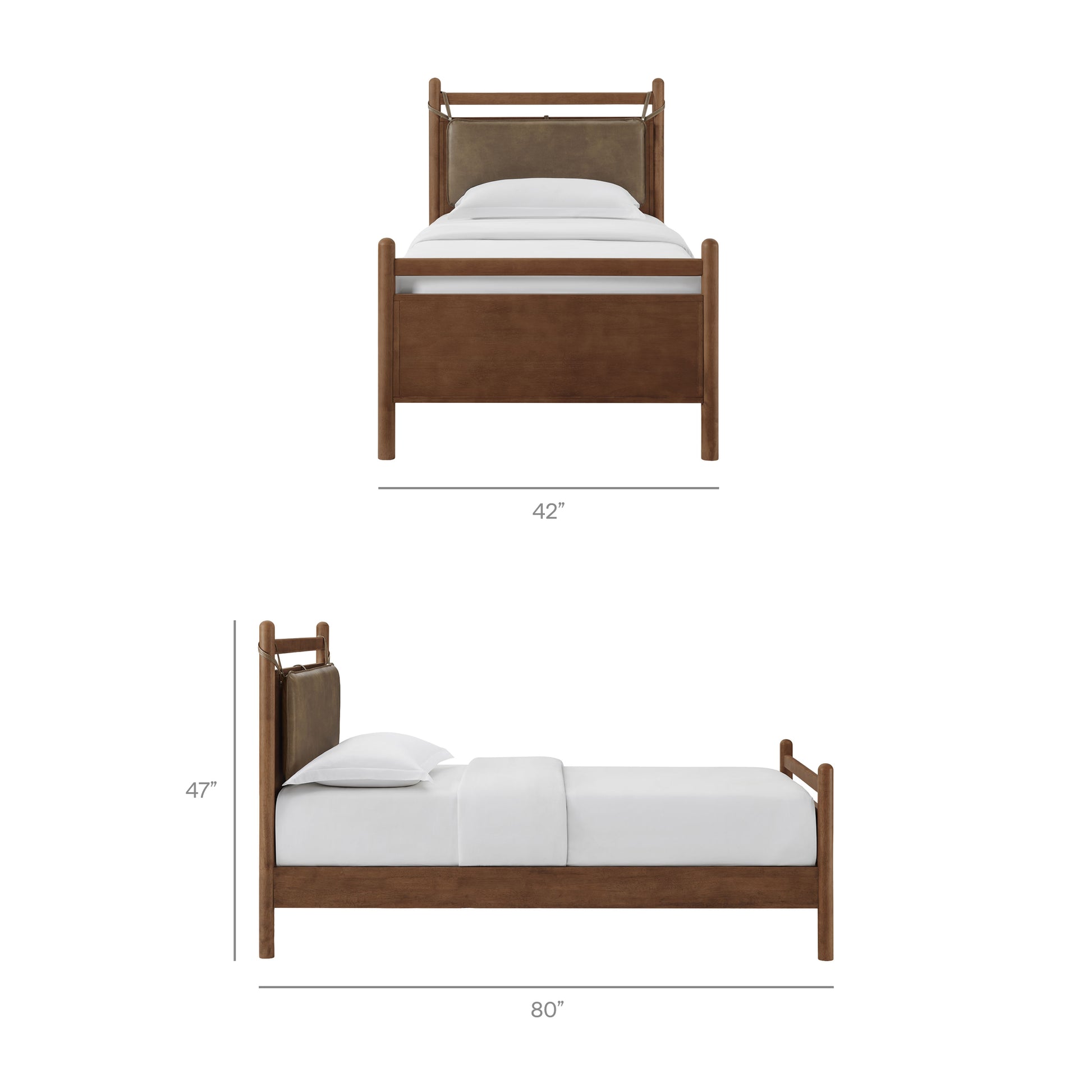 Leni Twin Size Vegan Leather and Wood Platform Bed Frame