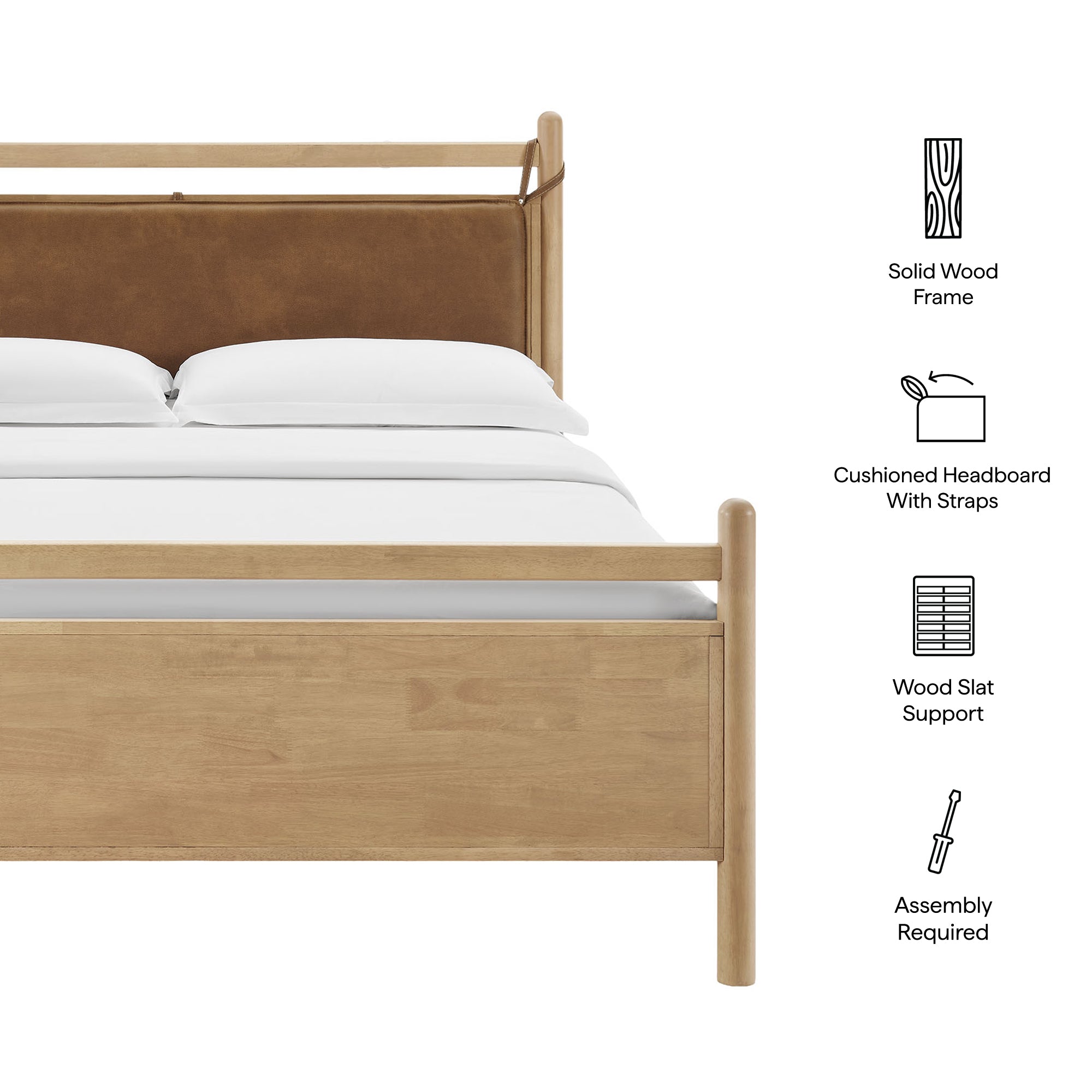 Leni Full Size Vegan Leather and Wood Platform Bed Frame - Walnut Mushroom