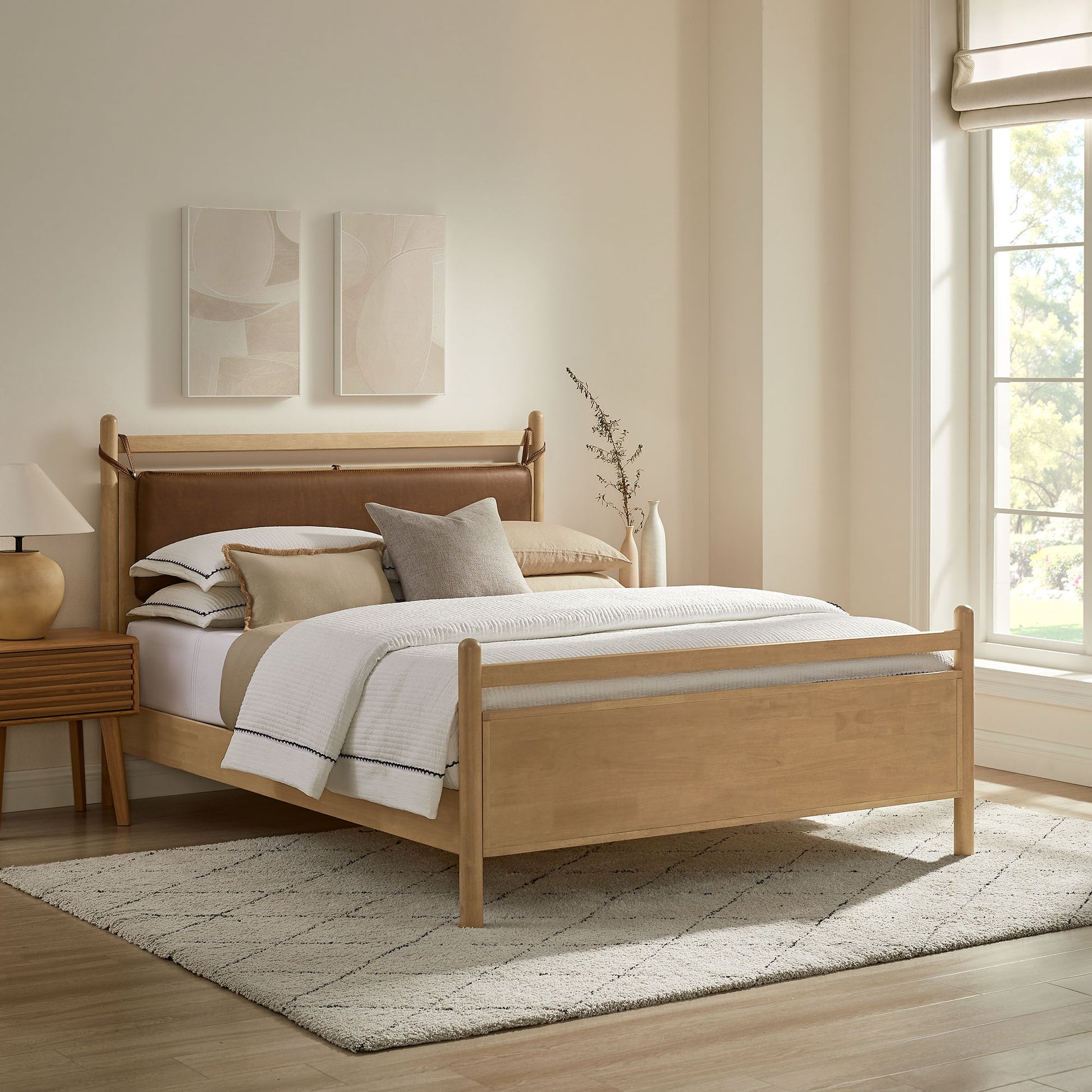 Leni King Size Vegan Leather and Wood Platform Bed Frame