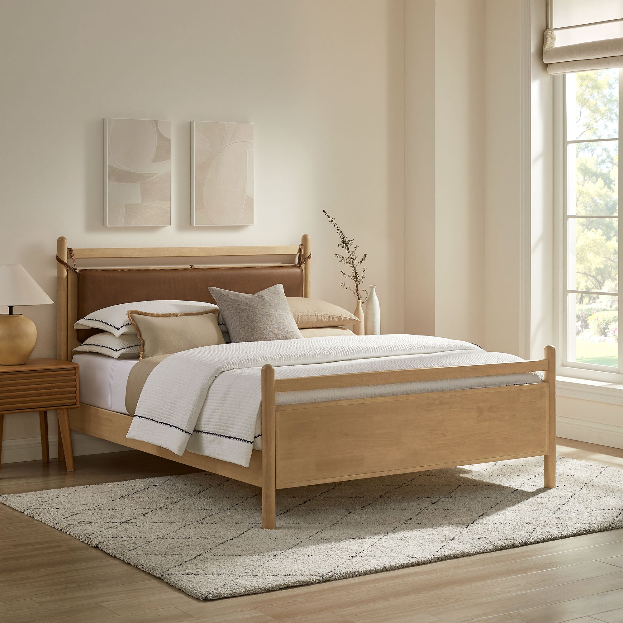 Leni King Size Vegan Leather and Wood Platform Bed Frame
