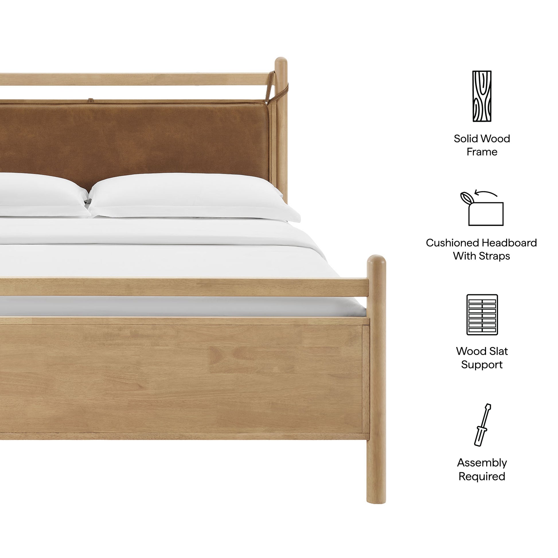 Leni King Size Vegan Leather and Wood Platform Bed Frame - Walnut Mushroom
