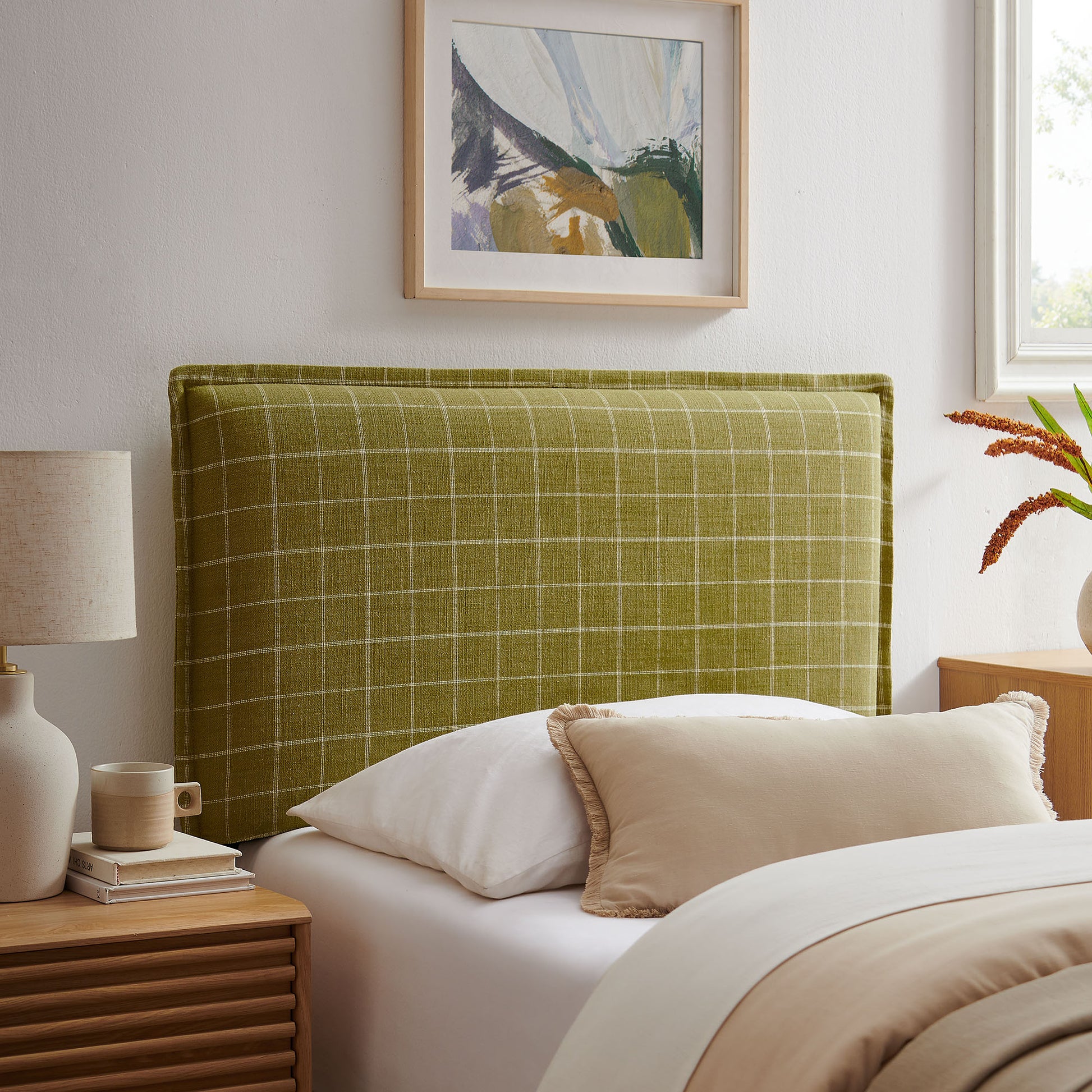 Camille Checkered Linen Blend Twin Size Headboard