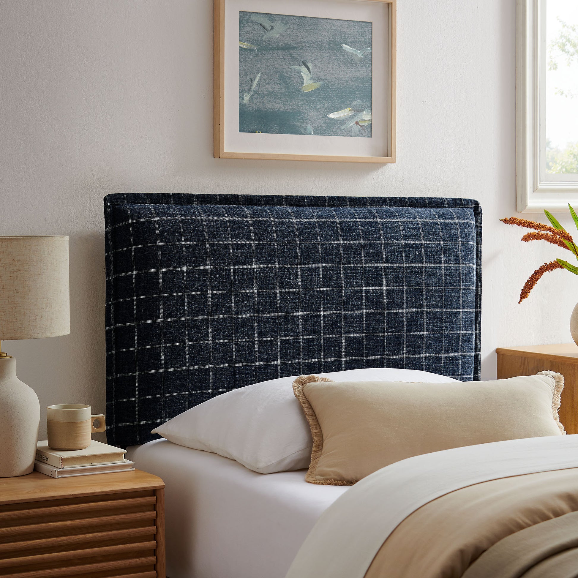 Camille Checkered Linen Blend Twin Size Headboard