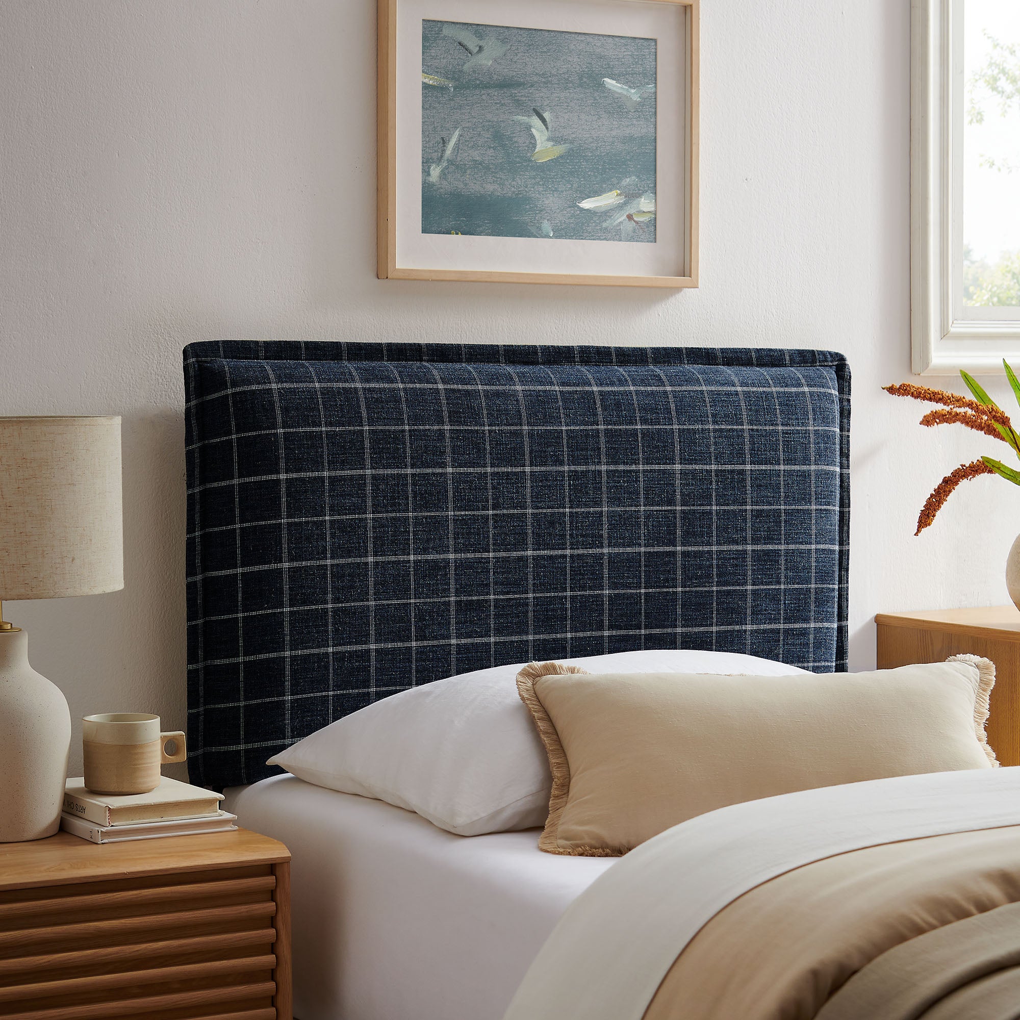 Camille Checkered Linen Blend Twin Size Headboard