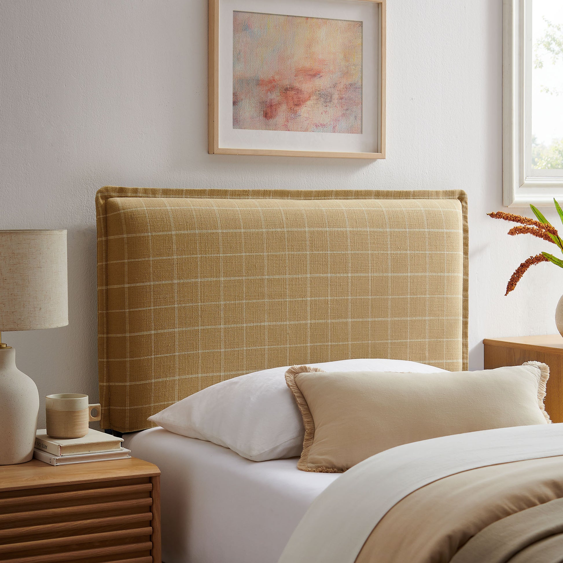 Camille Checkered Linen Blend Twin Size Headboard