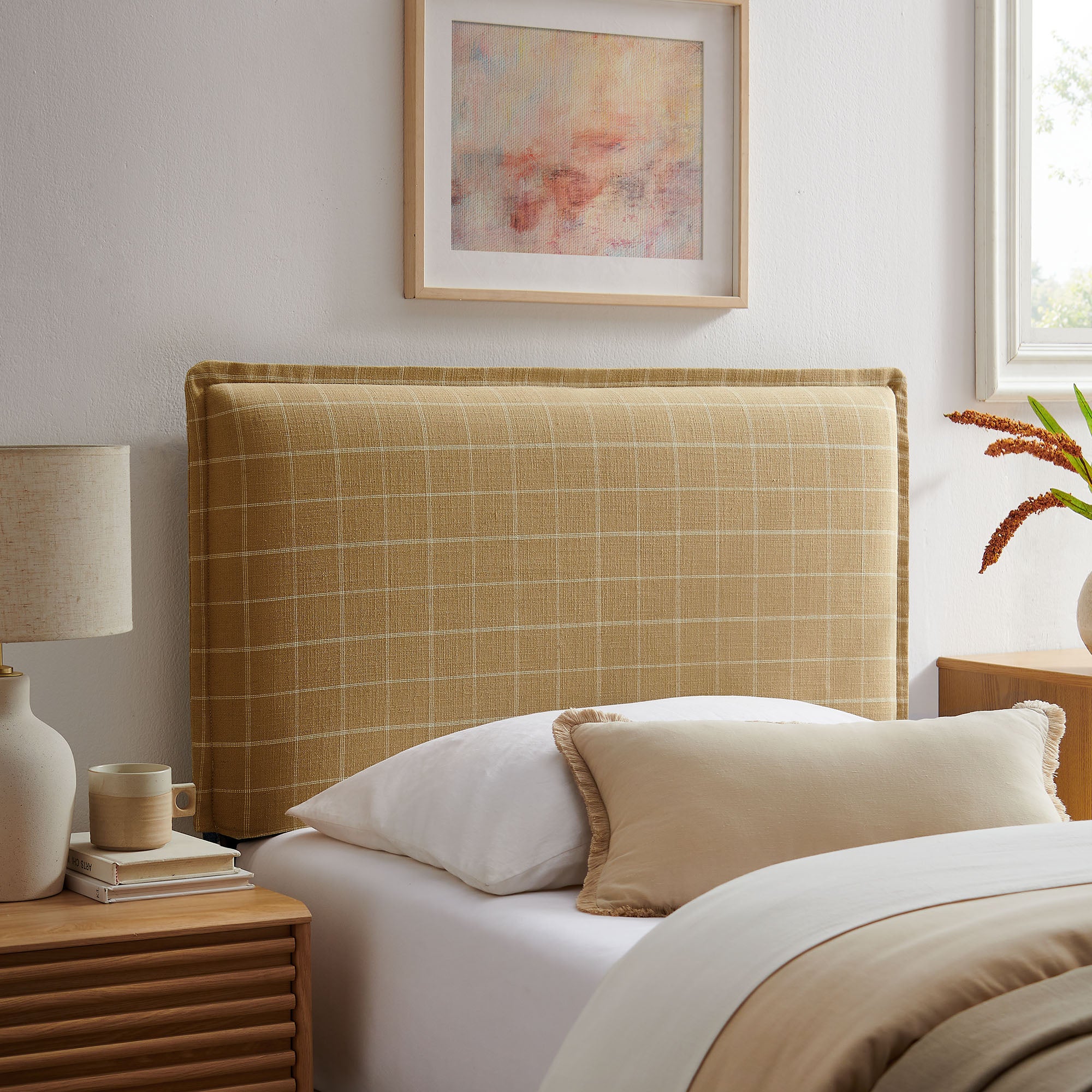Camille Checkered Linen Blend Twin Size Headboard