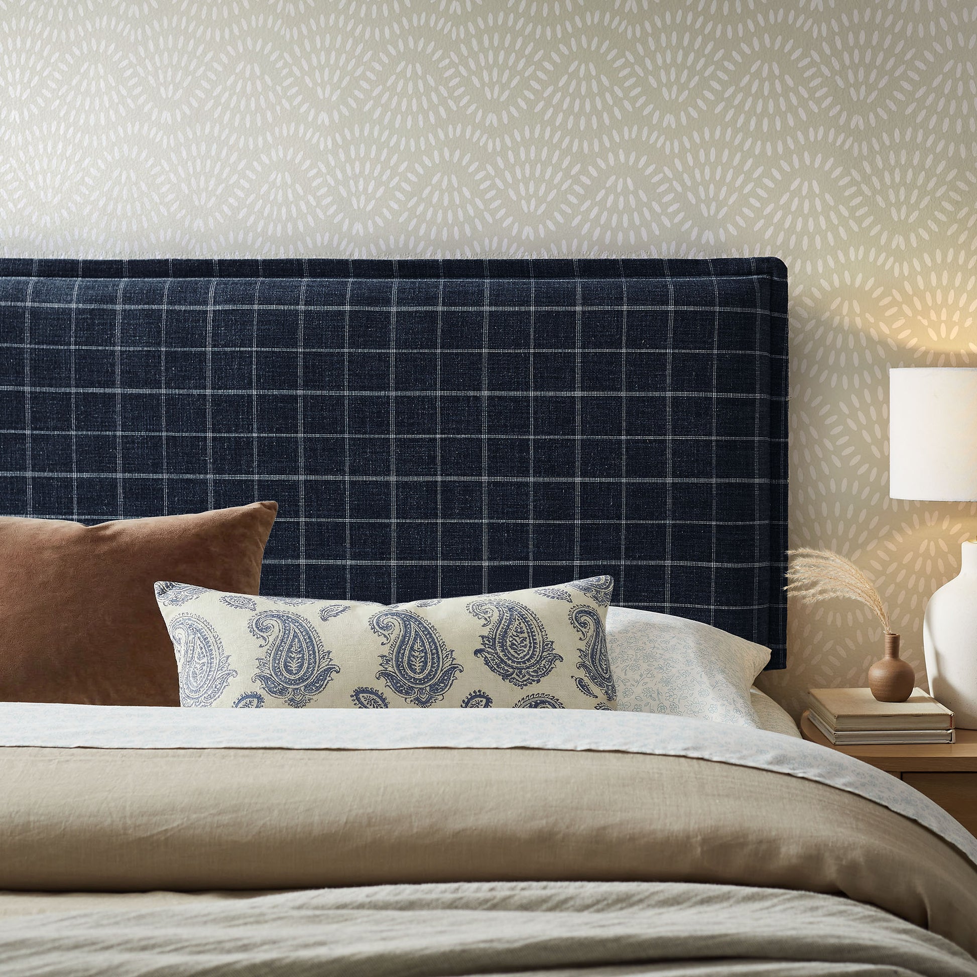 Camille Checkered Linen Blend Full Size Headboard