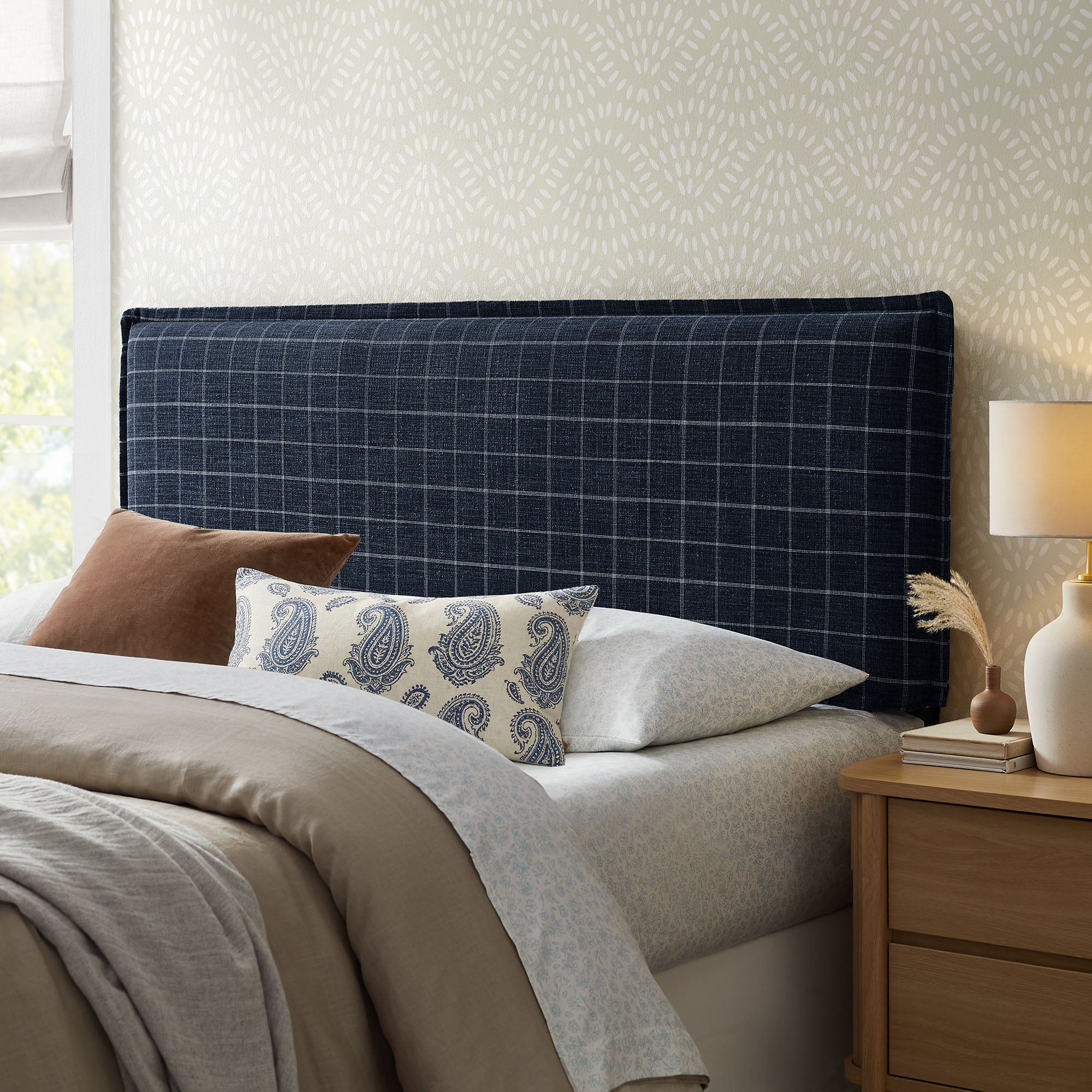 Camille Checkered Linen Blend Full Size Headboard