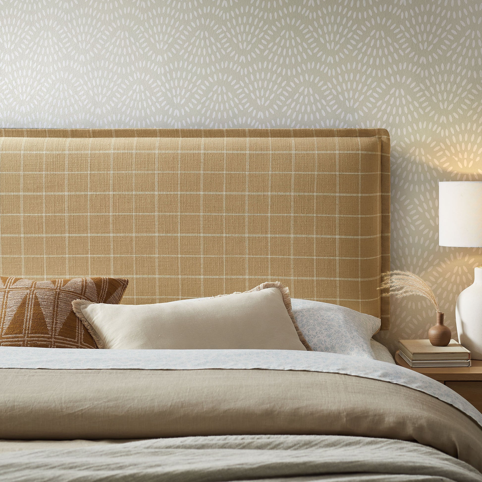 Camille Checkered Linen Blend King Size Headboard