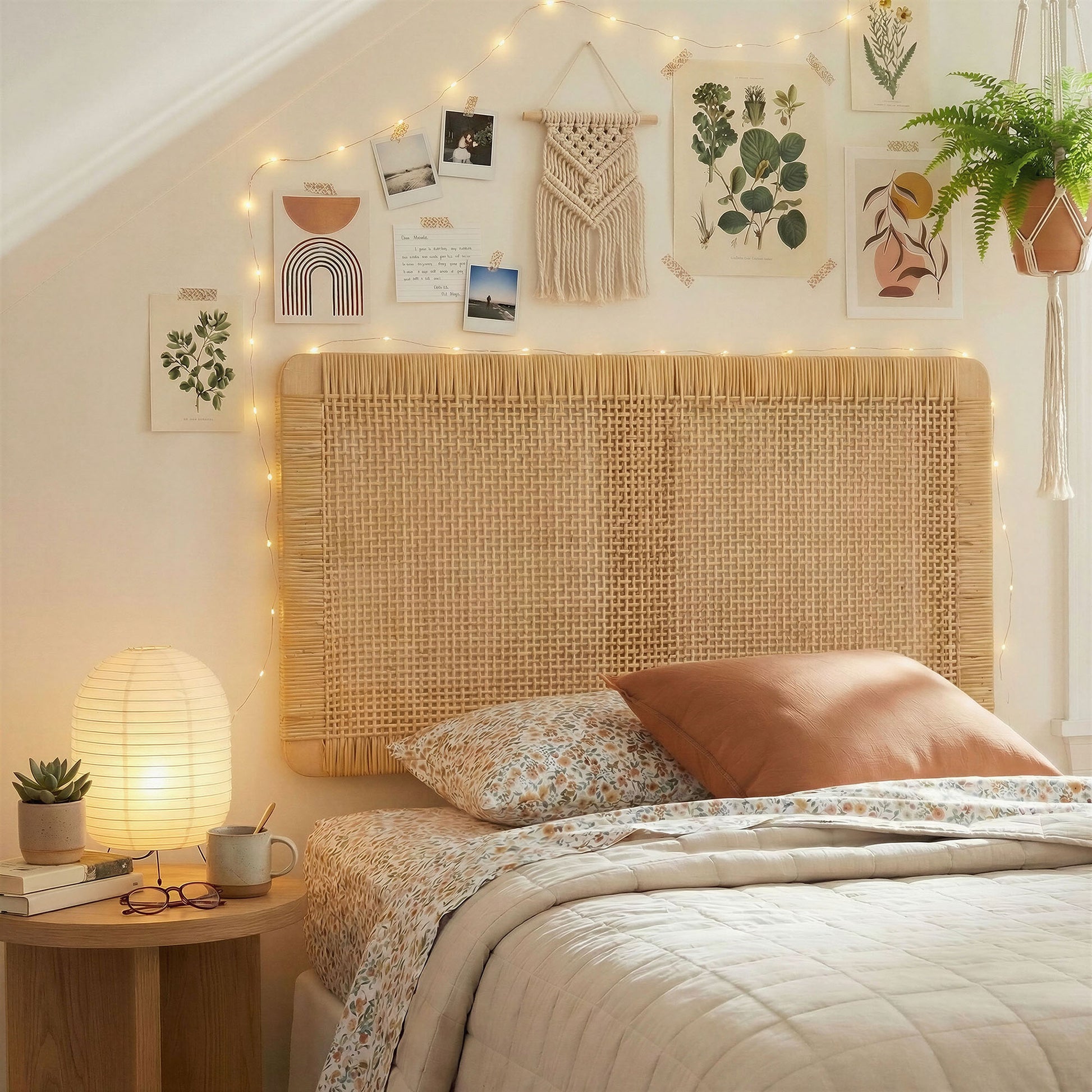 Sandy Wall Mounted Wood and Rattan Twin Size Headboard