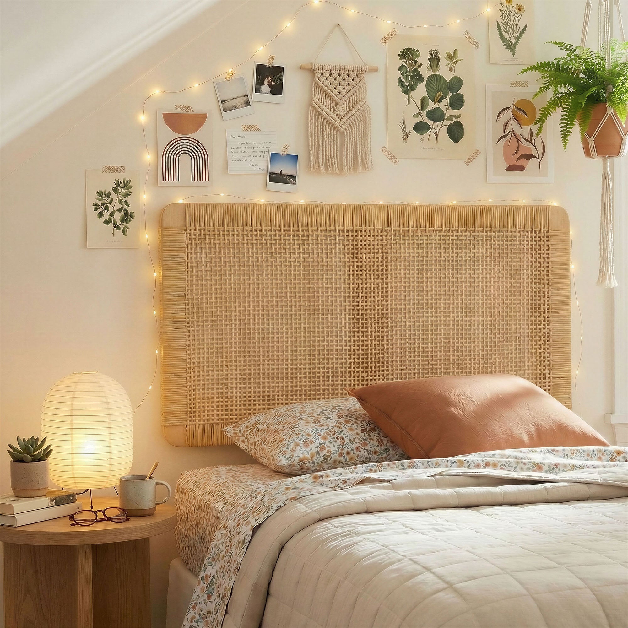 Sandy Wall Mounted Wood and Rattan Twin Size Headboard