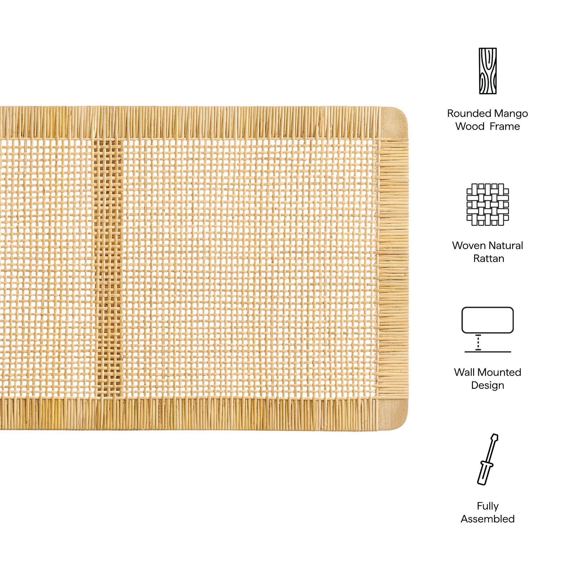 Sandy Wall Mounted Wood and Rattan Headboard