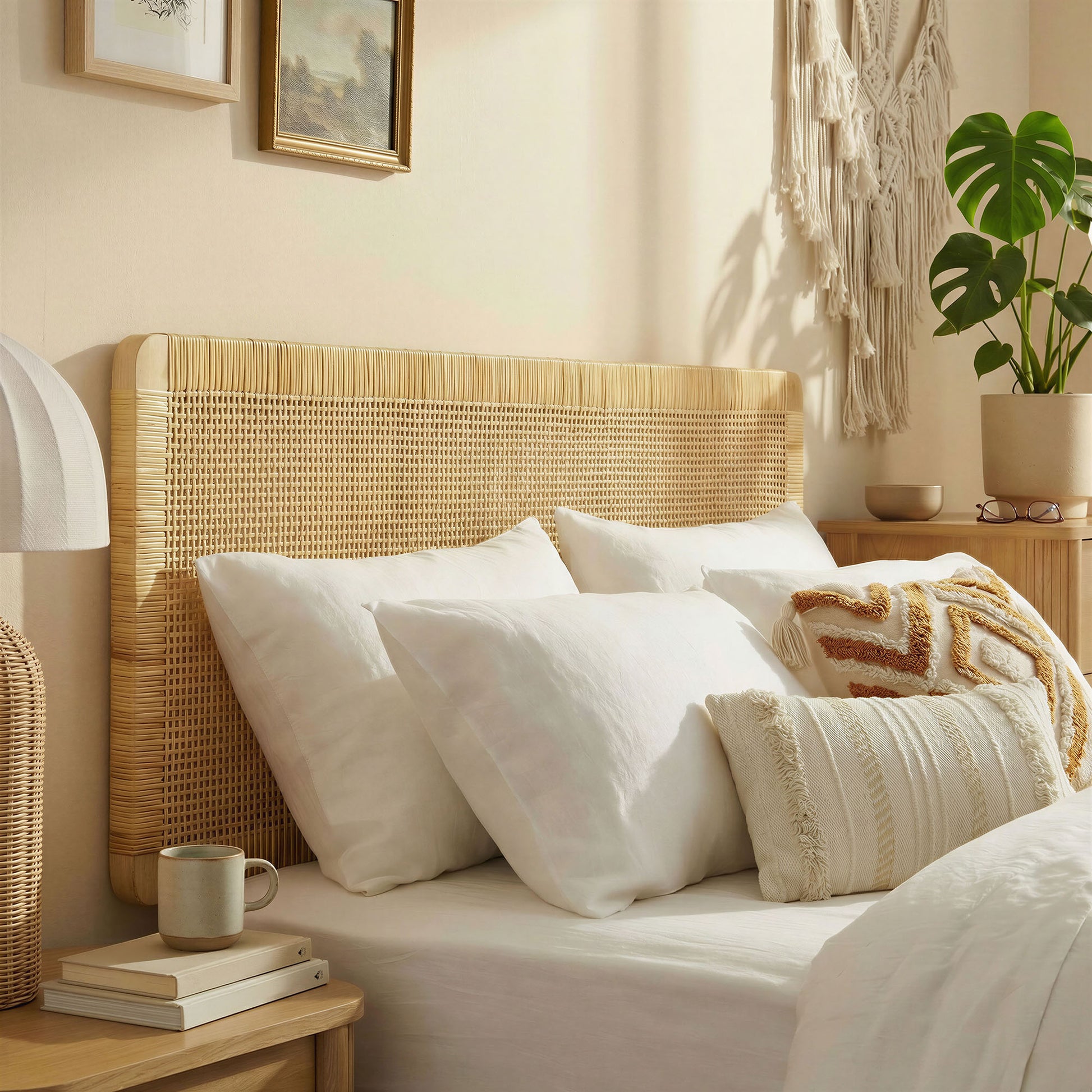 Sandy Wall Mounted Wood and Rattan King Size Headboard