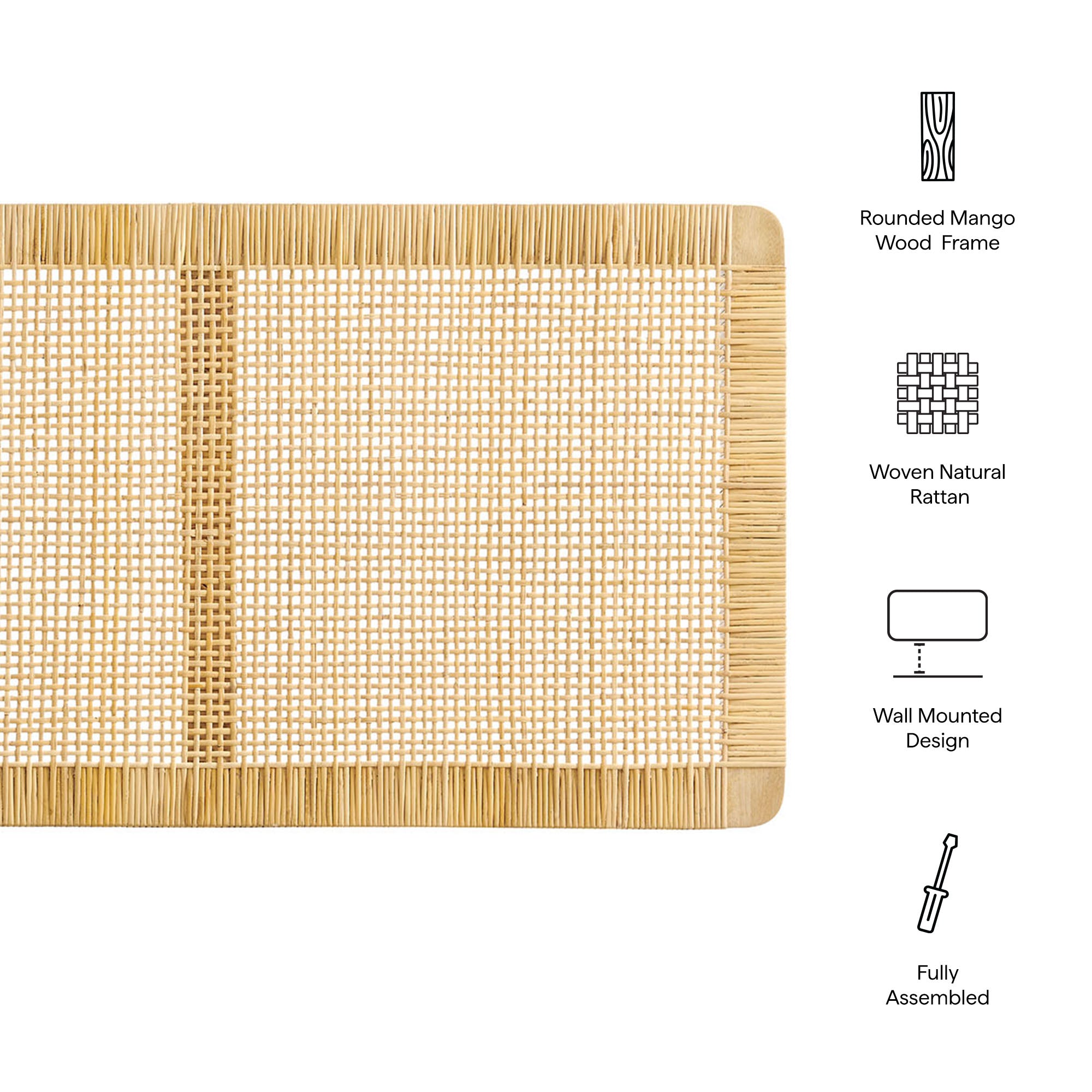 Sandy Wall Mounted Wood and Rattan King Size Headboard