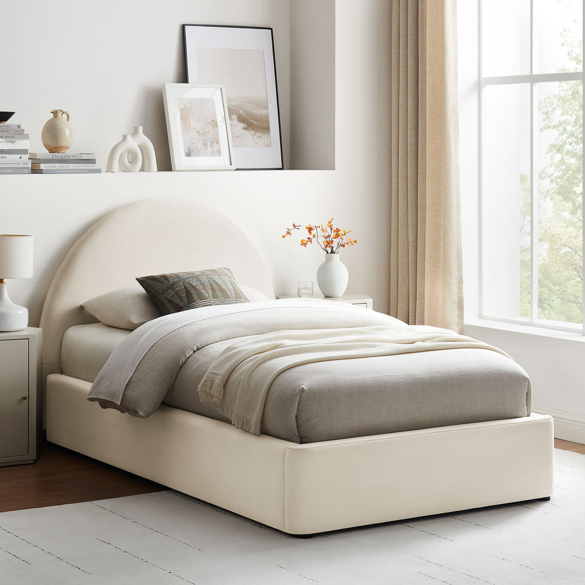 Resort Twin Arched Performance Velvet Storage Platform Bed Frame - Alabaster