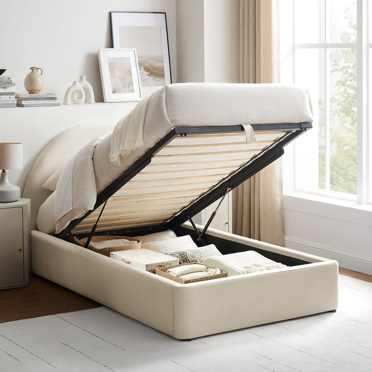 Resort Twin Arched Performance Velvet Storage Platform Bed Frame - Alabaster