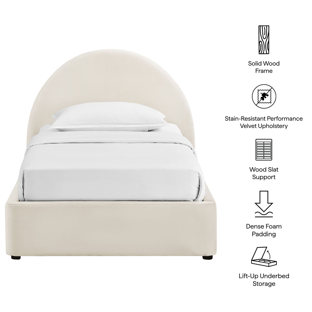Resort Twin Arched Performance Velvet Storage Platform Bed Frame - Alabaster