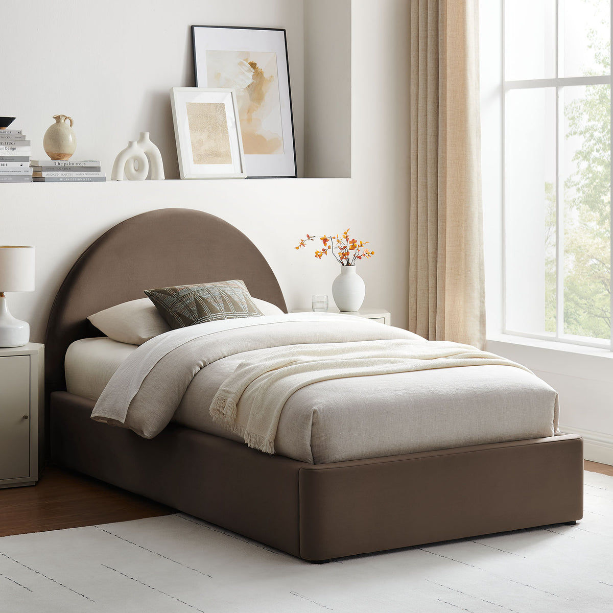Resort Twin Arched Performance Velvet Storage Platform Bed Frame - Chocolate Brown