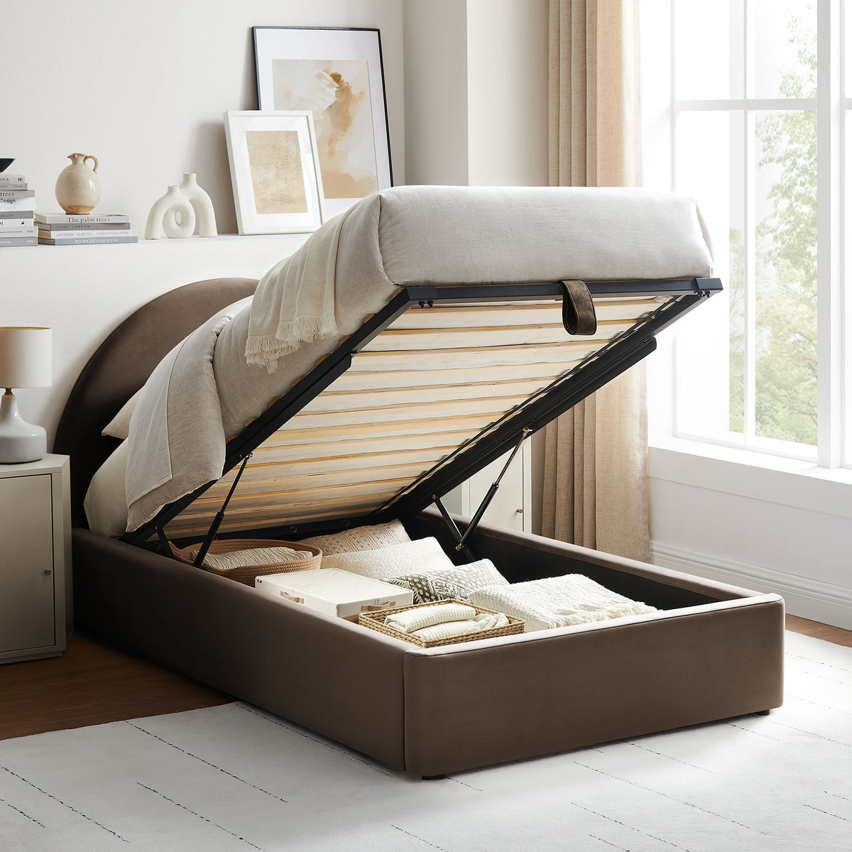 Resort Twin Arched Performance Velvet Storage Platform Bed Frame - Chocolate Brown
